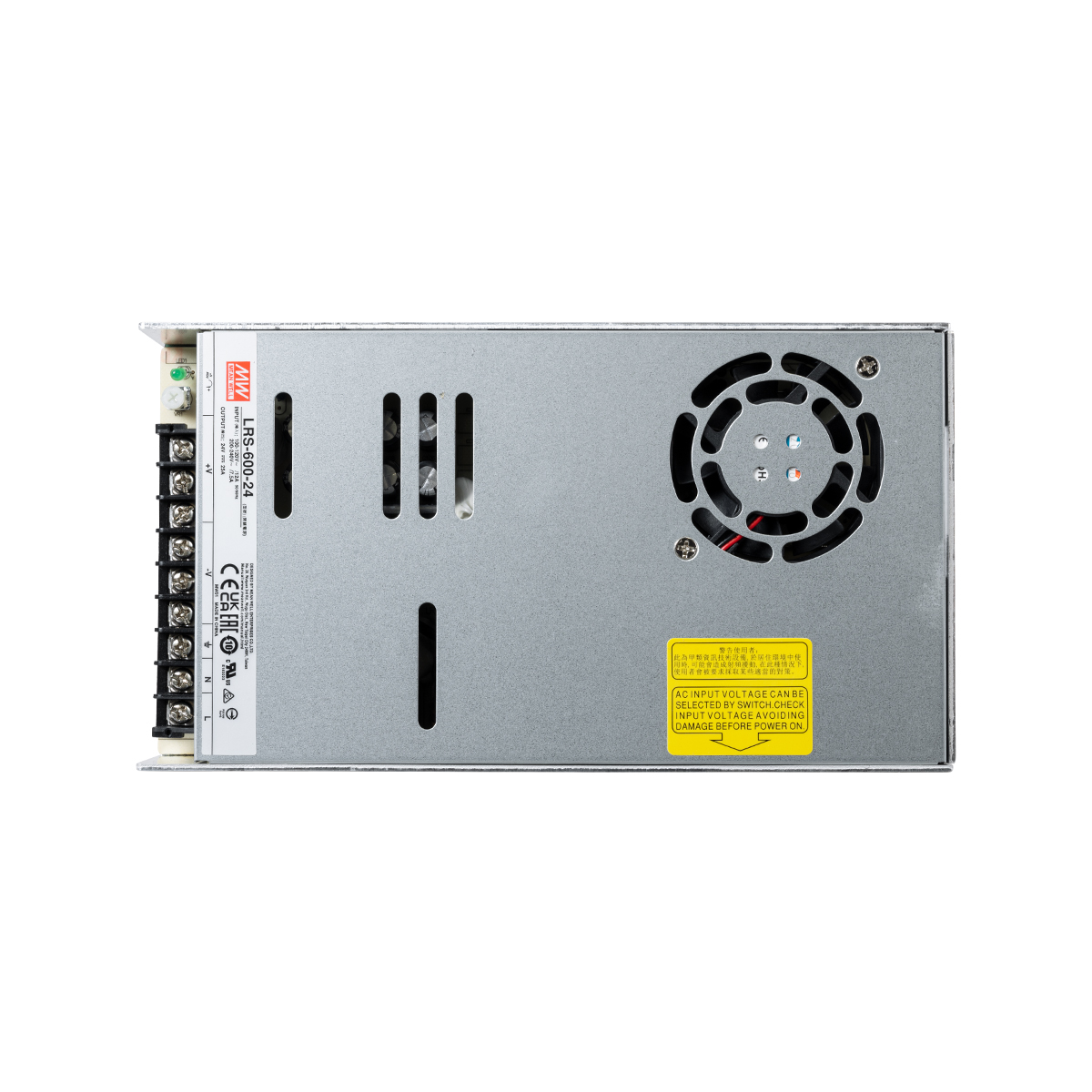 GLOBOSTAR® MEANWELL-LRS600-24 90788 Τροφοδοτικό/Μετασχηματιστής Class I PELV 600W 25A AC 220-240V σε DC 24V IP20 - Ρυθμιζόμενo από DC 22.8V έως DC 26.4V - Ασημί - Μ22.5 x Π12.4 x Υ4.1cm - 3 Χρόνια Εγγύηση