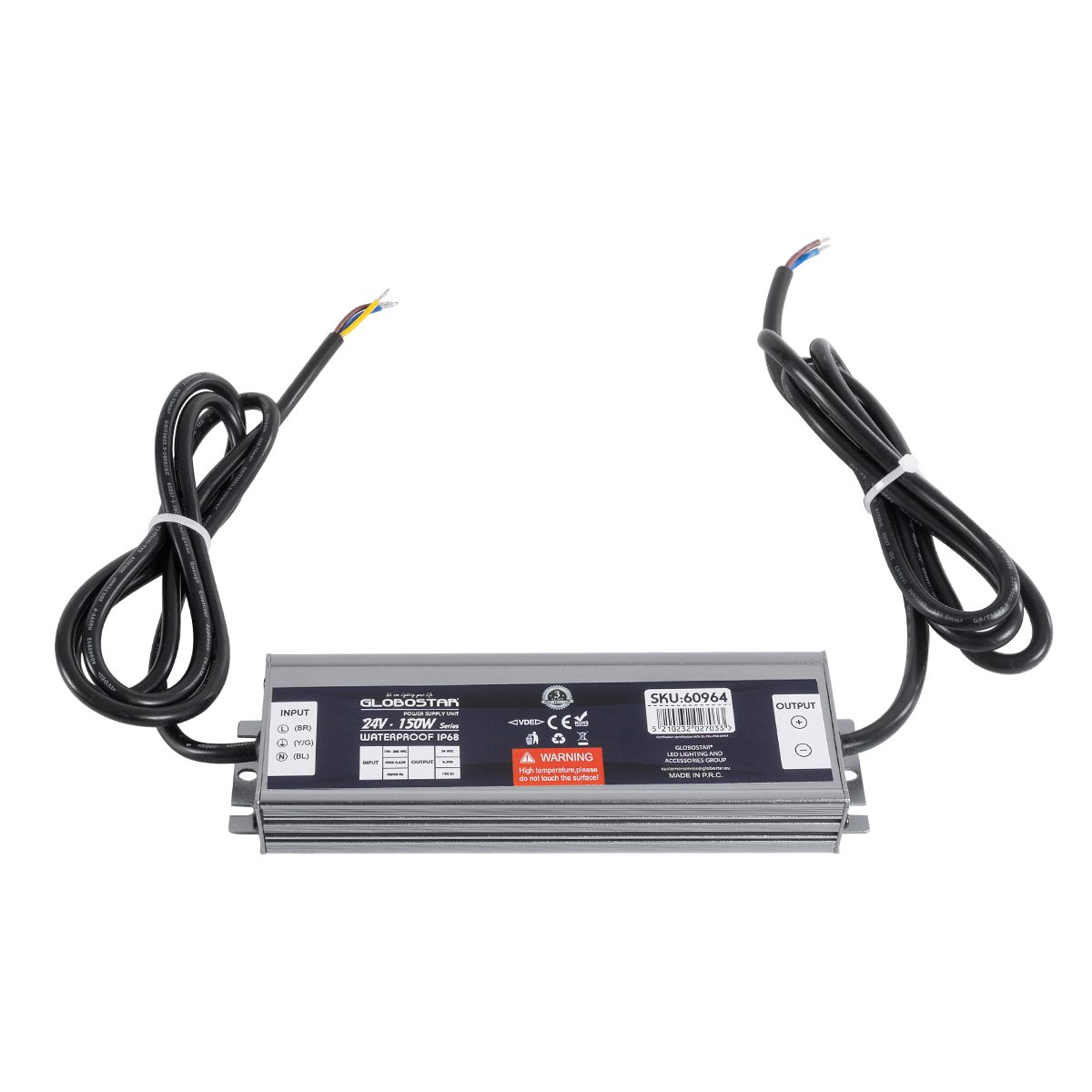 GLOBOSTAR® LUMISPLASH 60964 Τροφοδοτικό/Μετασχηματιστής Class II SELV 150W 6.25A DC 24V Αδιάβροχο IP68 - AC 220-240V σε DC 24V - Μ20 x Π5.5 x Υ2.5cm - 3 Χρόνια Εγγύηση