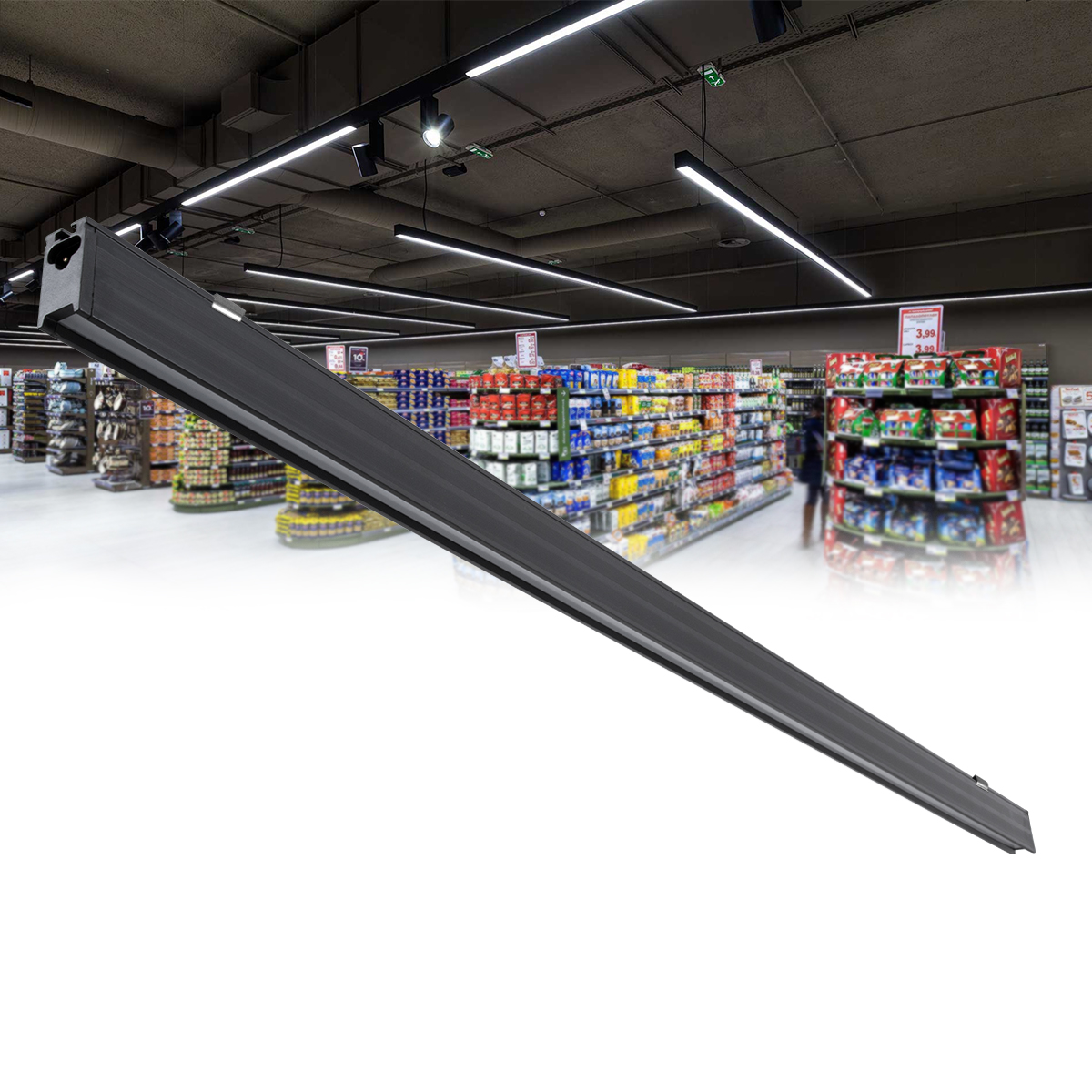 GLOBOSTAR® MARKET 61022-S Μοντέρνο Γραμμικό Επεκτεινόμενο Φωτιστικό Οροφής LED 18W 2170lm 60° AC 220-240V IP20 Θερμό Λευκό 2700K - Lumileds SMD Chip - Μαύρο Ματ - Μ120 x Π2 x Υ4cm - 3 Χρόνια Εγγύηση