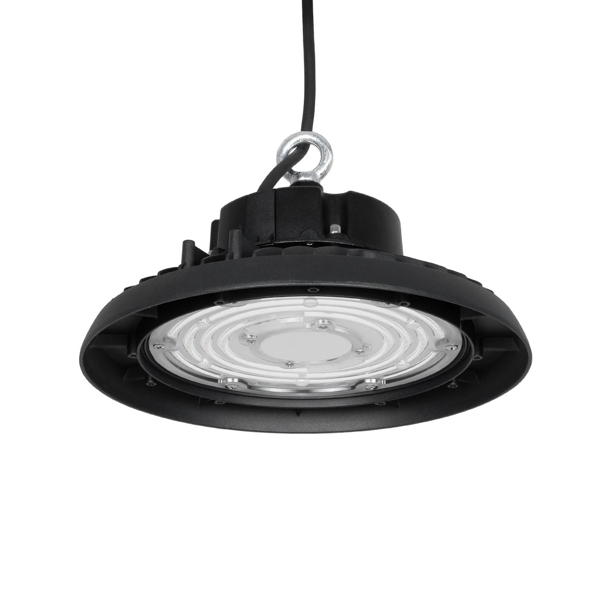 GLOBOSTAR® INDUSTRY 61501 Βιομηχανικό Φωτιστικό Καμπάνα High Bay UFO LED 150W 22500lm 90° AC 220-240V Αδιάβροχο IP65 Φυσικό Λευκό 5000K - Sanan Opto SMD Chip & TÜV SÜD Driver - Μαύρο Ματ - Μ26.5 x Π26.5 x Υ15cm - 5 Χρόνια Εγγύηση