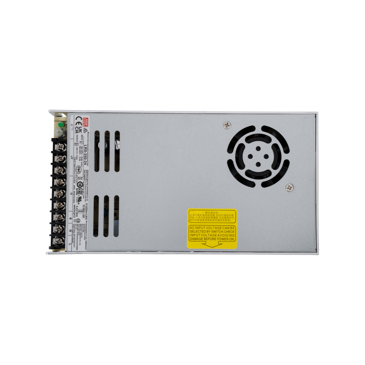 GLOBOSTAR® MEANWELL-LRS350-24 61531 Τροφοδοτικό/Μετασχηματιστής Class II PELV 350W 14.6A DC 24V IP20 - AC 220-240V σε DC 24V / Ρυθμιζόμενo από DC 21.6V έως DC 28.8V - Μ21.5 x Π11.5 x Υ3cm - 3 Χρόνια Εγγύηση