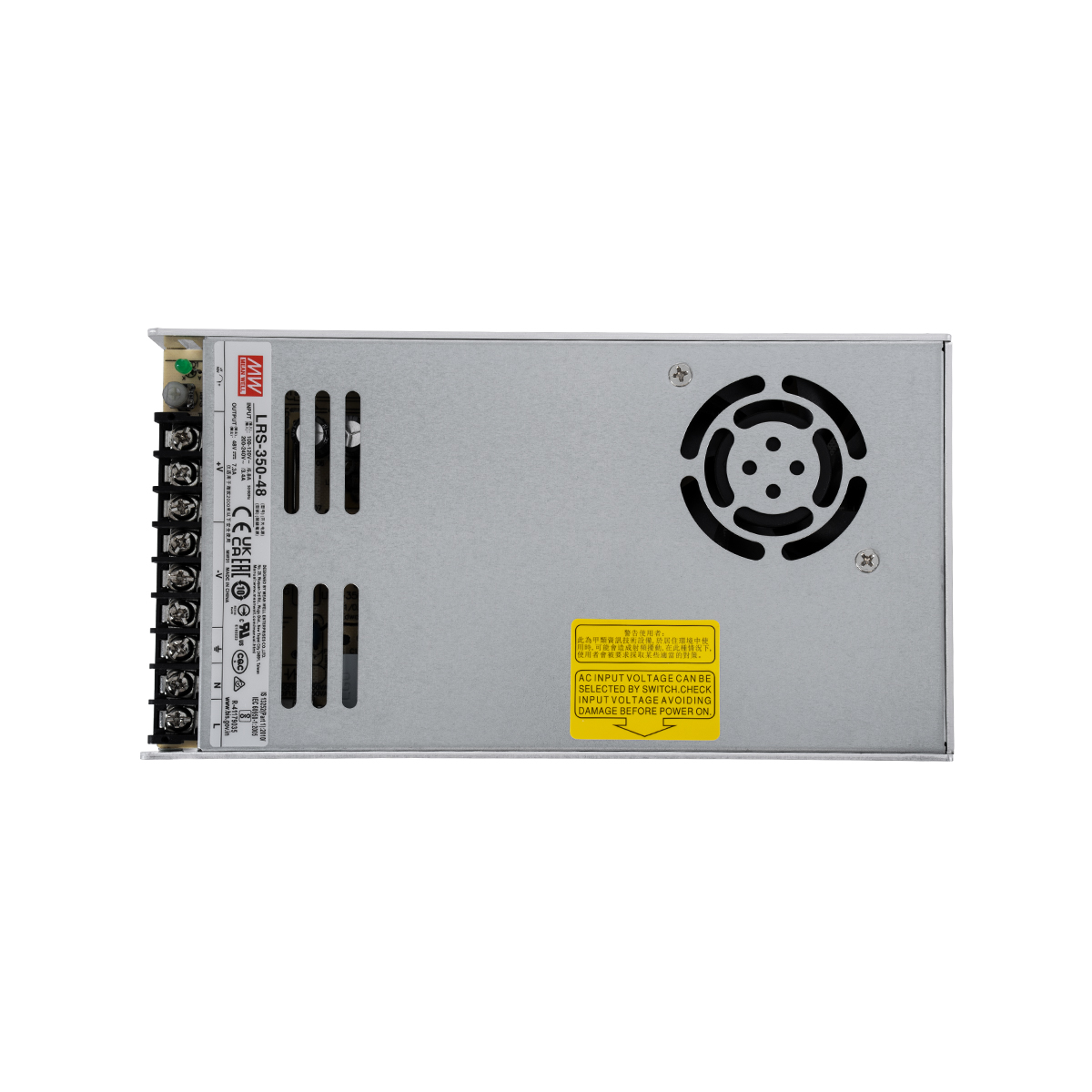 GLOBOSTAR® MEANWELL-LRS350-48 61532 Τροφοδοτικό/Μετασχηματιστής Class II PELV 350W 7.3A DC 48V IP20 - AC 220-240V σε DC 48V / Ρυθμιζόμενo από DC 43.2V έως DC 52.8V - Μ21.5 x Π11.5 x Υ3cm - 3 Χρόνια Εγγύηση