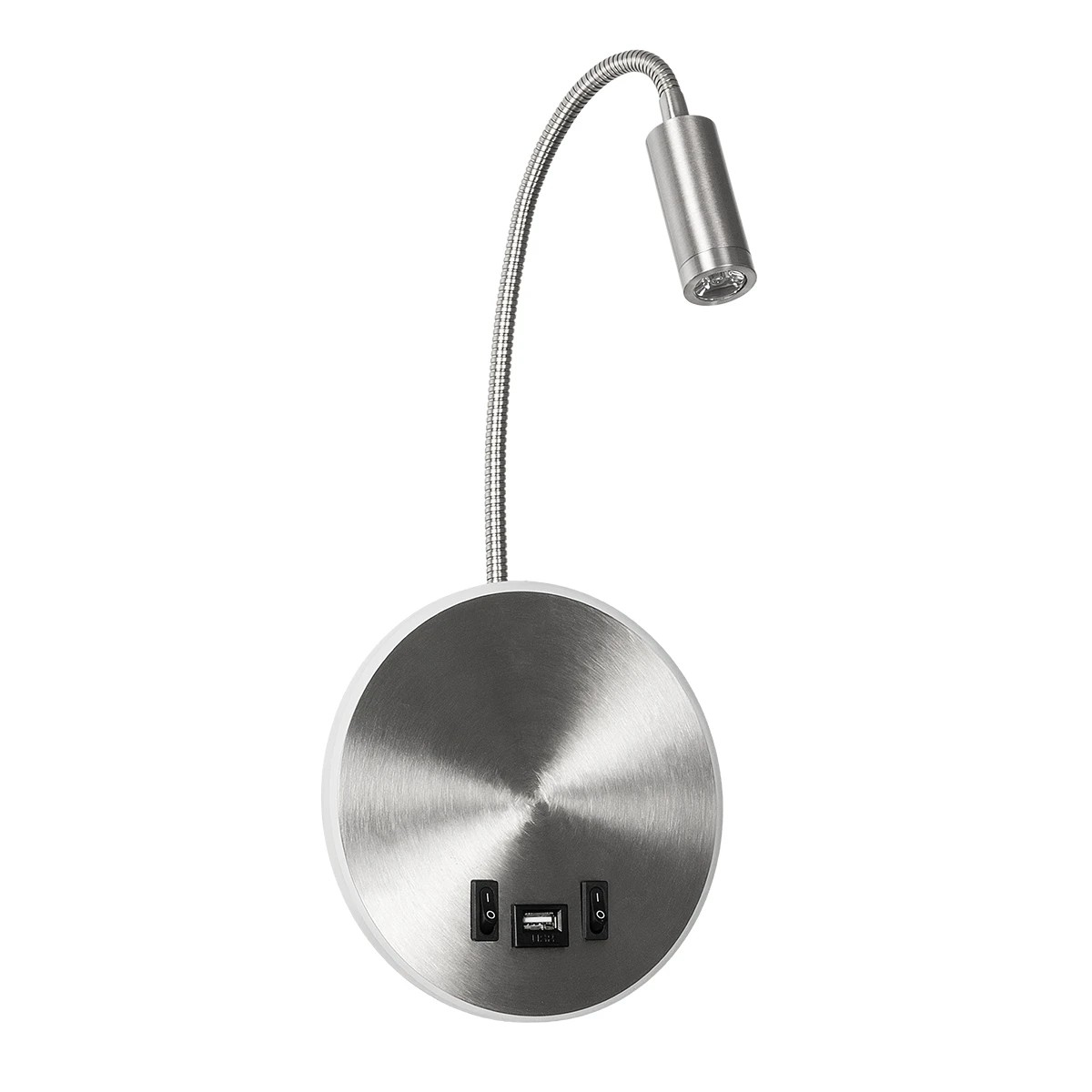 GLOBOSTAR® GOOSE 61696 Μοντέρνο Φωτιστικό Τοίχου - Απλίκα Ξενοδοχείου Reading Light με Φορτιστή USB 3A LED 6W 540lm 36° & 360° AC 220-240V IP20 Θερμό Λευκό 2700K - CREE XPE & Lumileds SMD Chip - Νίκελ Βούρτσας - Μ15.5 x Π15 x Υ30.5cm - 3 Χρόνια Εγ