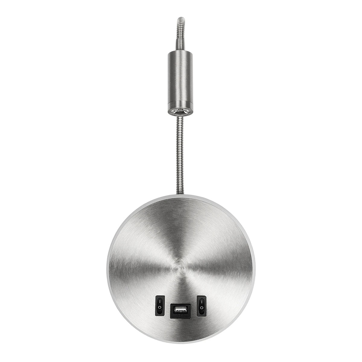 GLOBOSTAR® GOOSE 61696 Μοντέρνο Φωτιστικό Τοίχου - Απλίκα Ξενοδοχείου Reading Light με Φορτιστή USB 3A LED 6W 540lm 36° & 360° AC 220-240V IP20 Θερμό Λευκό 2700K - CREE XPE & Lumileds SMD Chip - Νίκελ Βούρτσας - Μ15.5 x Π15 x Υ30.5cm - 3 Χρόνια Εγ