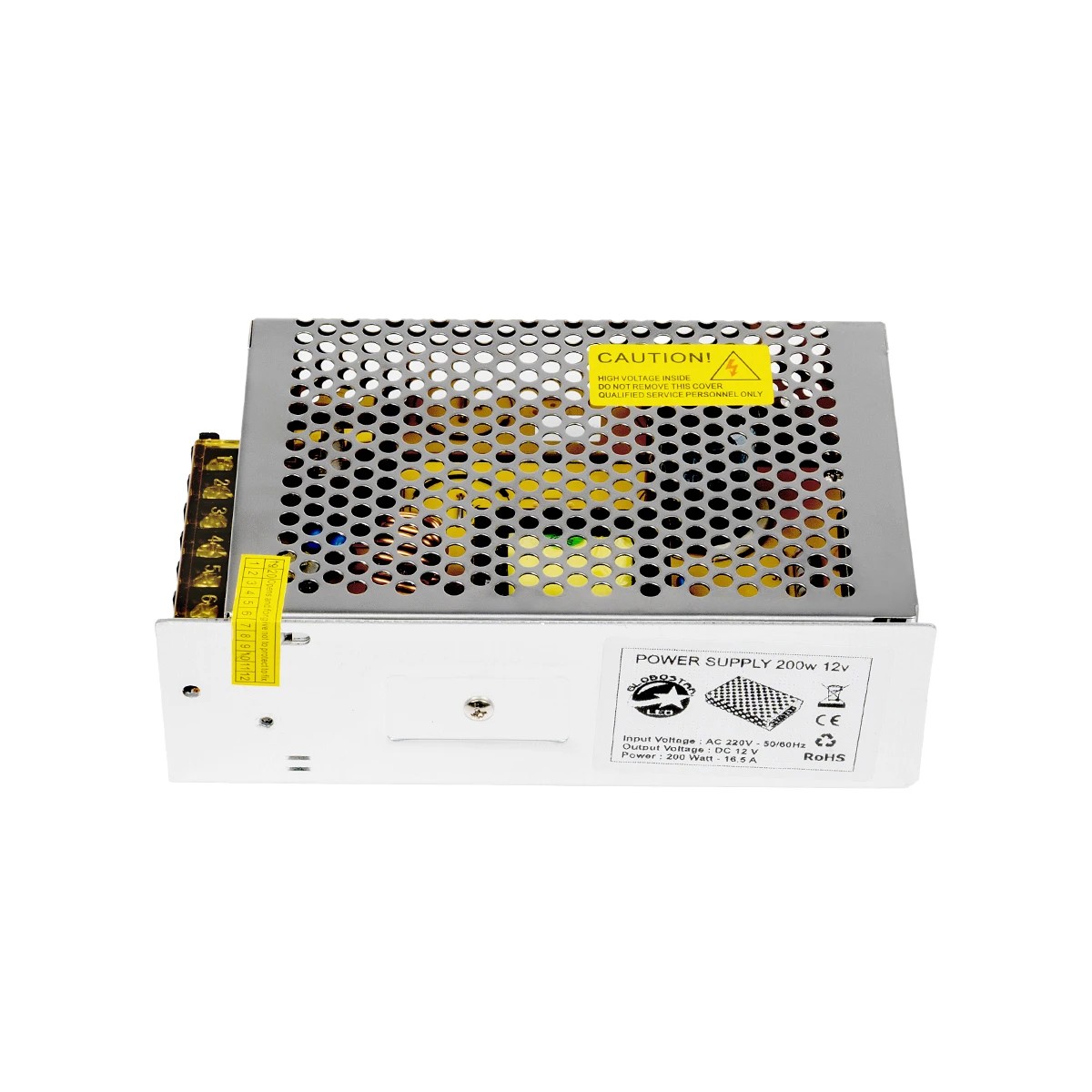 GloboStar® 68730 Μεταλλικό Τροφοδοτικό PELV για Προϊόντα LED 200W 16.5A - AC 220-240V σε DC 12V - IP20 L16 x W10 x H5cm - 2 Χρόνια Εγγύηση