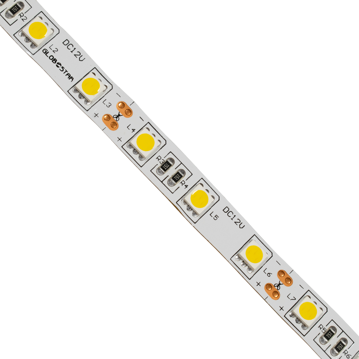 GLOBOSTAR® LUMAR 70022 Ταινία LED 14.4W/m 1296lm/m 120° DC 12V IP20 60 x SMD5050 Chip/m Θερμό Λευκό 2700K Dimmable - Sanan SMD Chip - Μ500 x Π1 x Υ0.2cm - Ρολό 5 Μέτρων - 5 Χρόνια Εγγύηση