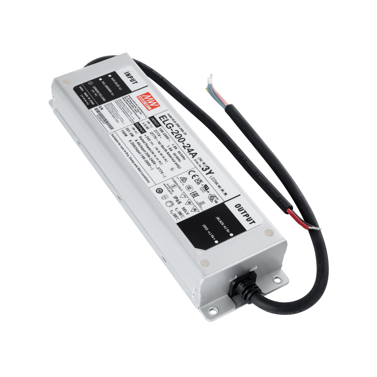 GLOBOSTAR® MEANWELL-ELG200-24A 90789 Τροφοδοτικό/Μετασχηματιστής Class I SELV 200W 8.4A AC 220-240V σε DC 24V Αδιάβροχο IP65 - Ρυθμιζόμενo από DC 22.4V έως DC 25.6V - Ασημί - Μ24.4 x Π7.1 x Υ3.8cm - 3 Χρόνια Εγγύηση