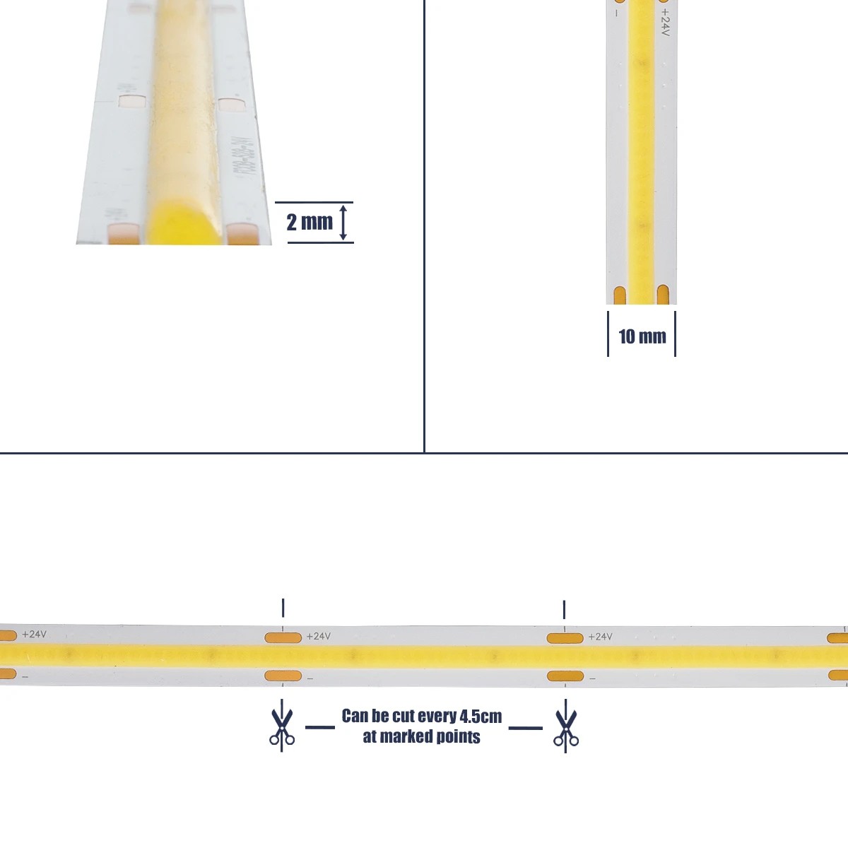 GLOBOSTAR® BEE 70350 Ταινία LED 10W/m 1100lm/m 120° DC 24V IP20 528 x COB Chip/m Ψυχρό Λευκό 6000K Dimmable - Sanan COB Chip - Μ500 x Π1 x Υ0.2cm - Ρολό 5 Μέτρων - 5 Χρόνια Εγγύηση