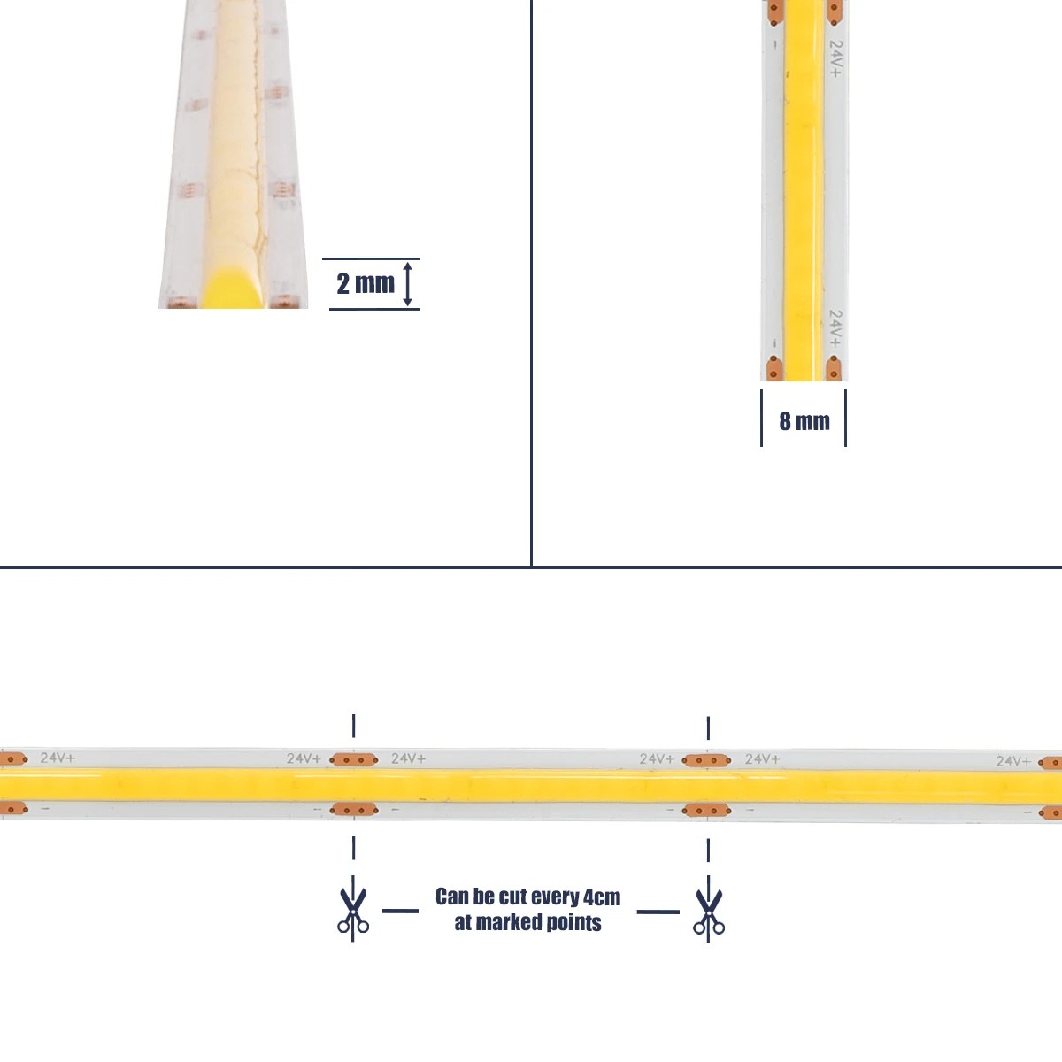 GLOBOSTAR® BEE 70359 Ταινία LED 8W/m 880lm/m 120° DC 24V IP20 320 x COB Chip/m Ψυχρό Λευκό 6000K Dimmable - Sanan COB Chip - Μ500 x Π0.8 x Υ0.2cm - Ρολό 5 Μέτρων - 5 Χρόνια Εγγύηση