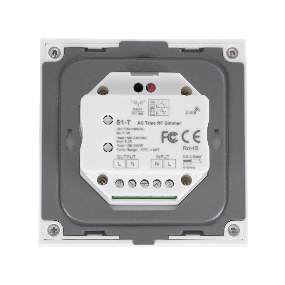 GloboStar® 71452 S1-T SKYDANCE AC Smart RF 2.4Ghz & Αφής - Touch Triac Dimming AC100-240V σε AC100-240V 1 x 1.5A 360W - Max 1.5A 360W - IP20 - Λευκό Σώμα - Μ8.5 x Π8.5 x Υ3.2cm - 5 Years Warranty