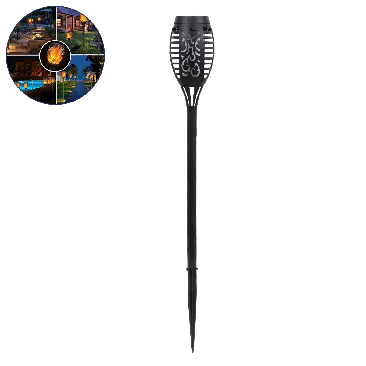 GLOBOSTAR® SOLARDECOR 71527 Διακοσμητικό Φωτιστικό Κήπου LED 3W 100lm 180° DC 5V με Φωτοβολταϊκό Panel 5V 0.2W & Επαναφορτιζόμενη Μπαταρία Li-ion 3.2V 600mAh Αδιάβροχο IP65 Πορτοκαλί με Εφέ Φλόγας - Μ7 x Π7 x Υ50cm - 2 Χρόνια Εγγύηση