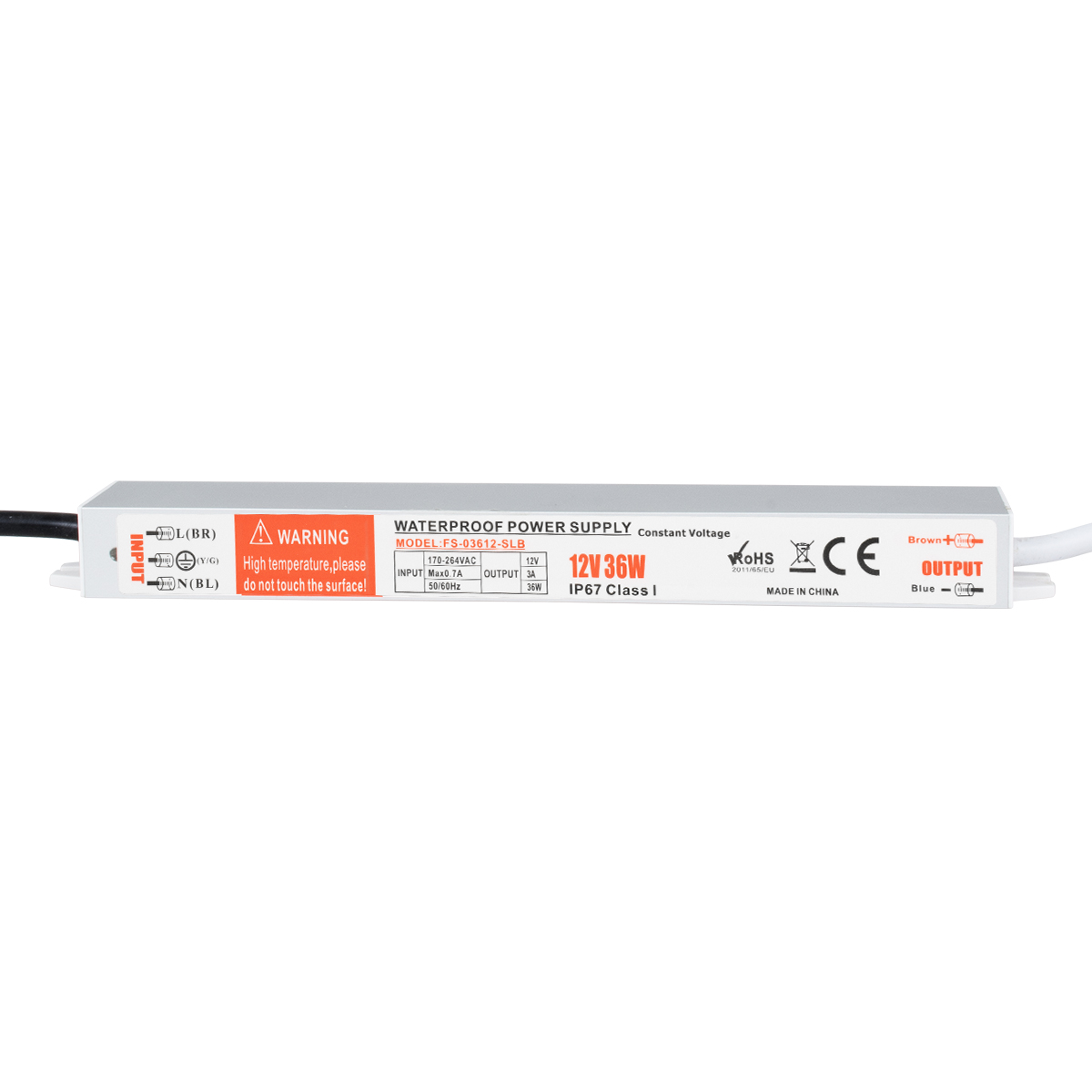 GLOBOSTAR® LUMIWATER 73051 Τροφοδοτικό/Μετασχηματιστής SELV 36W 3A DC 12V Αδιάβροχο IP67 - AC 220-240V σε DC 12V - Μ22.1 x Π3 x Υ2cm - 3 Χρόνια Εγγύηση