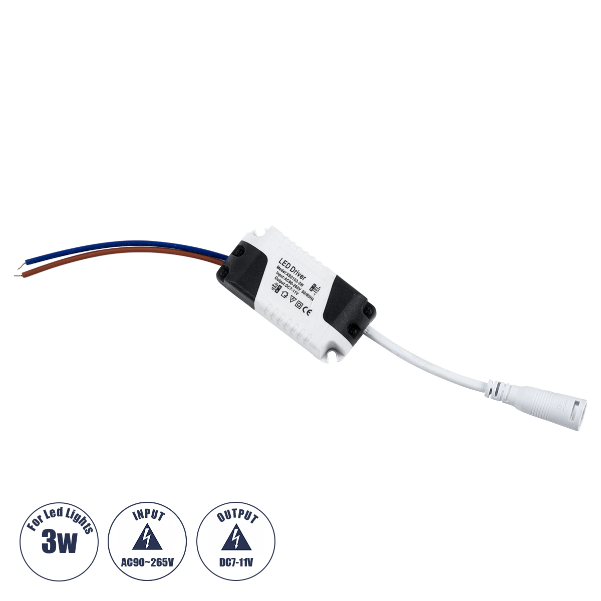 GLOBOSTAR® CCVOLT 73075 Τροφοδοτικό/Μετασχηματιστής SELV 3W 0.27A DC 7-11V - από AC 220-240V σε DC 7-11V IP20 - Μ6 x Π3 x Υ2cm - 3 Χρόνια Εγγύηση