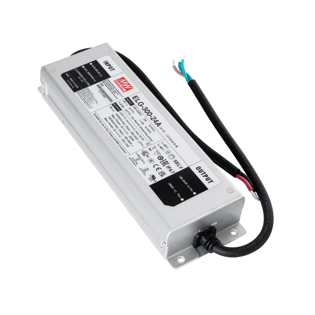 GLOBOSTAR® MEANWELL-ELG300-24A 90790 Τροφοδοτικό/Μετασχηματιστής Class I SELV 300W 12.5A AC 220-240V σε DC 24V Αδιάβροχο IP67 - Ρυθμιζόμενo από DC 22.4V έως DC 25.6V - Ασημί - Μ24.6 x Π7.7 x Υ3.9cm - 3 Χρόνια Εγγύηση