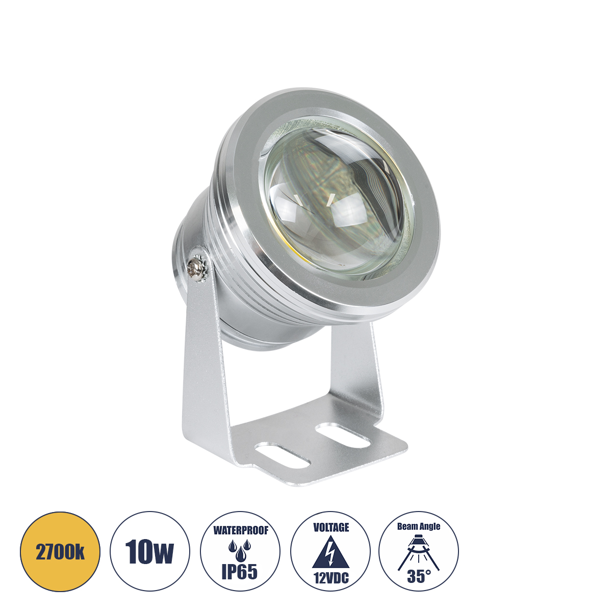 GLOBOSTAR® TREECOBINI 75591 Φωτιστικό Σποτ για Φυτά - Δέντρα LED 10W 900lm 35° DC 12V Αδιάβροχο IP65 Θερμό Λευκό 2700K Dimmable - Bridgelux COB Chip - Νίκελ Βούρτσας - Μ7 x 10.5 x Υ8.5cm - 2 Χρόνια Εγγύηση