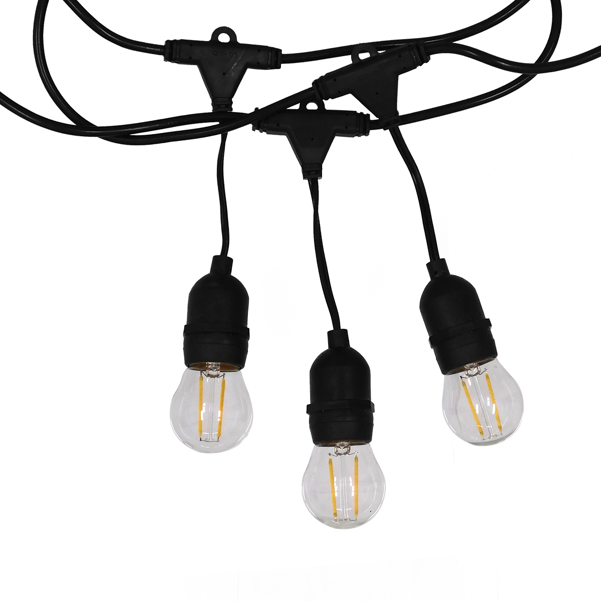 GLOBOSTAR® GARLAND 78983 Καλωδιογιρλάντα 10m με Ντουί 15 x E27 & Πρίζα Schuko AC 220-240V IP65 - Μαύρο - Μ1500 x Π59 x Υ16cm