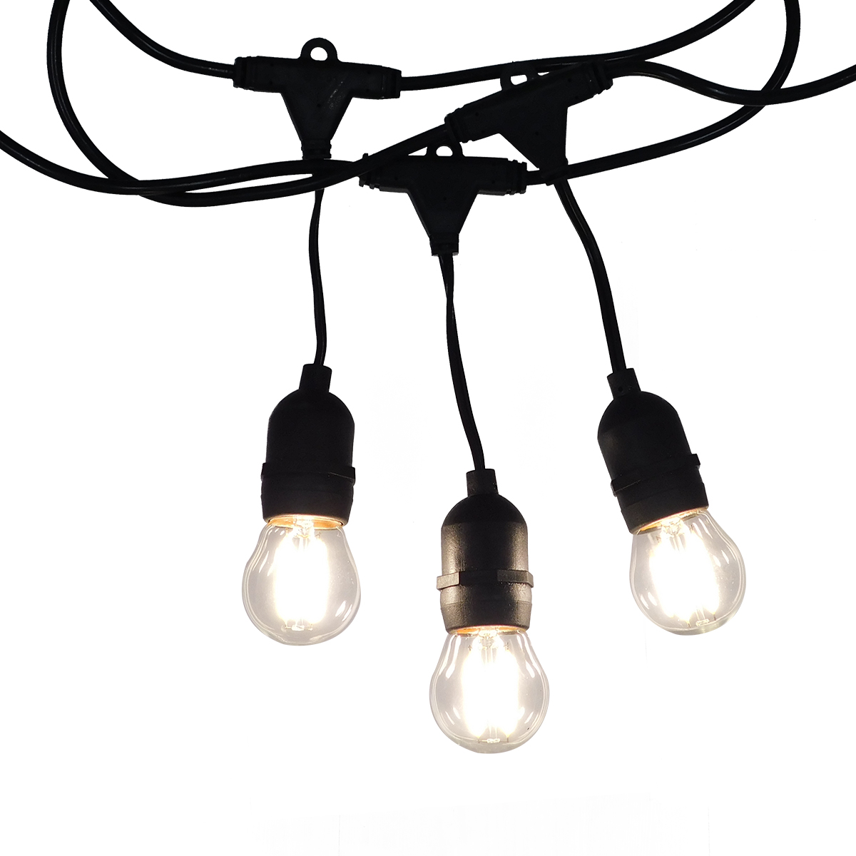 GLOBOSTAR® GARLAND 78983 Καλωδιογιρλάντα 10m με Ντουί 15 x E27 & Πρίζα Schuko AC 220-240V IP65 - Μαύρο - Μ1500 x Π59 x Υ16cm