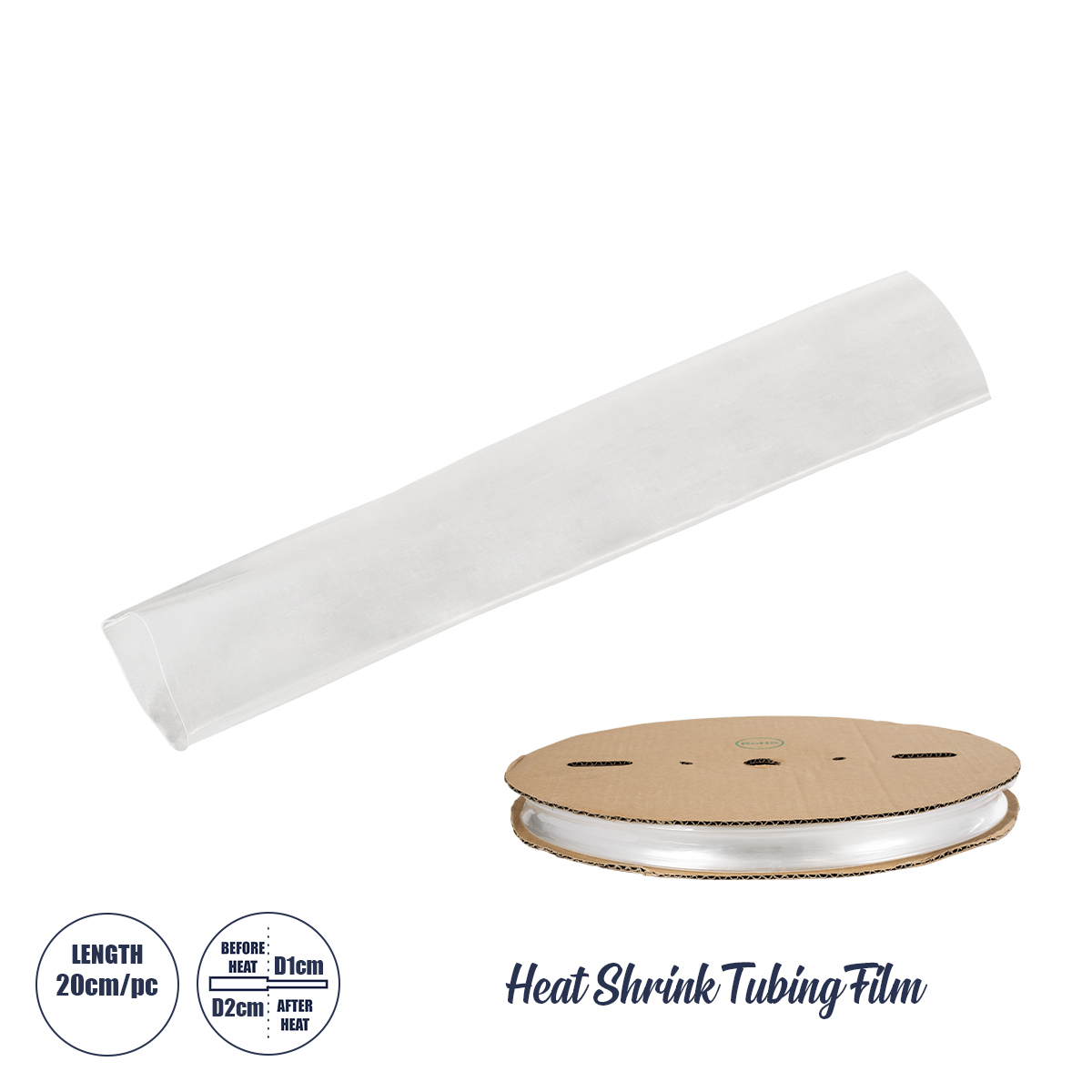 GLOBOSTAR® SHRINKTUBE 79968-1 Θερμοσυστελλόμενο Μακαρόνι Στεγανοποίησης για Neon Flex LED Αδιάβροχο IP65 - Διάφανο - Μ20 x Π2 x Υ2cm/Π1 x Υ1cm