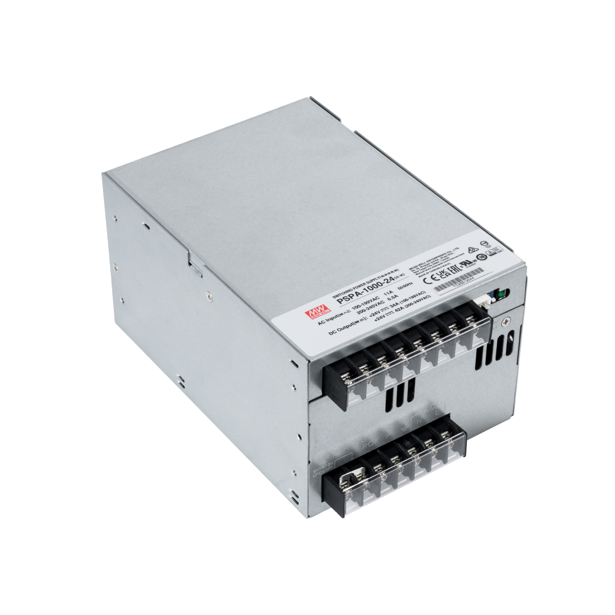 GLOBOSTAR® MEANWELL-PSPA1000-24 90792 Τροφοδοτικό/Μετασχηματιστής Class I PELV 1000W 42A AC 220-240V σε DC 24V IP20 - Ρυθμιζόμενo από DC 22V έως DC 28V - Ασημί - Μ17 x Π12 x Υ9.3cm - 3 Χρόνια Εγγύηση