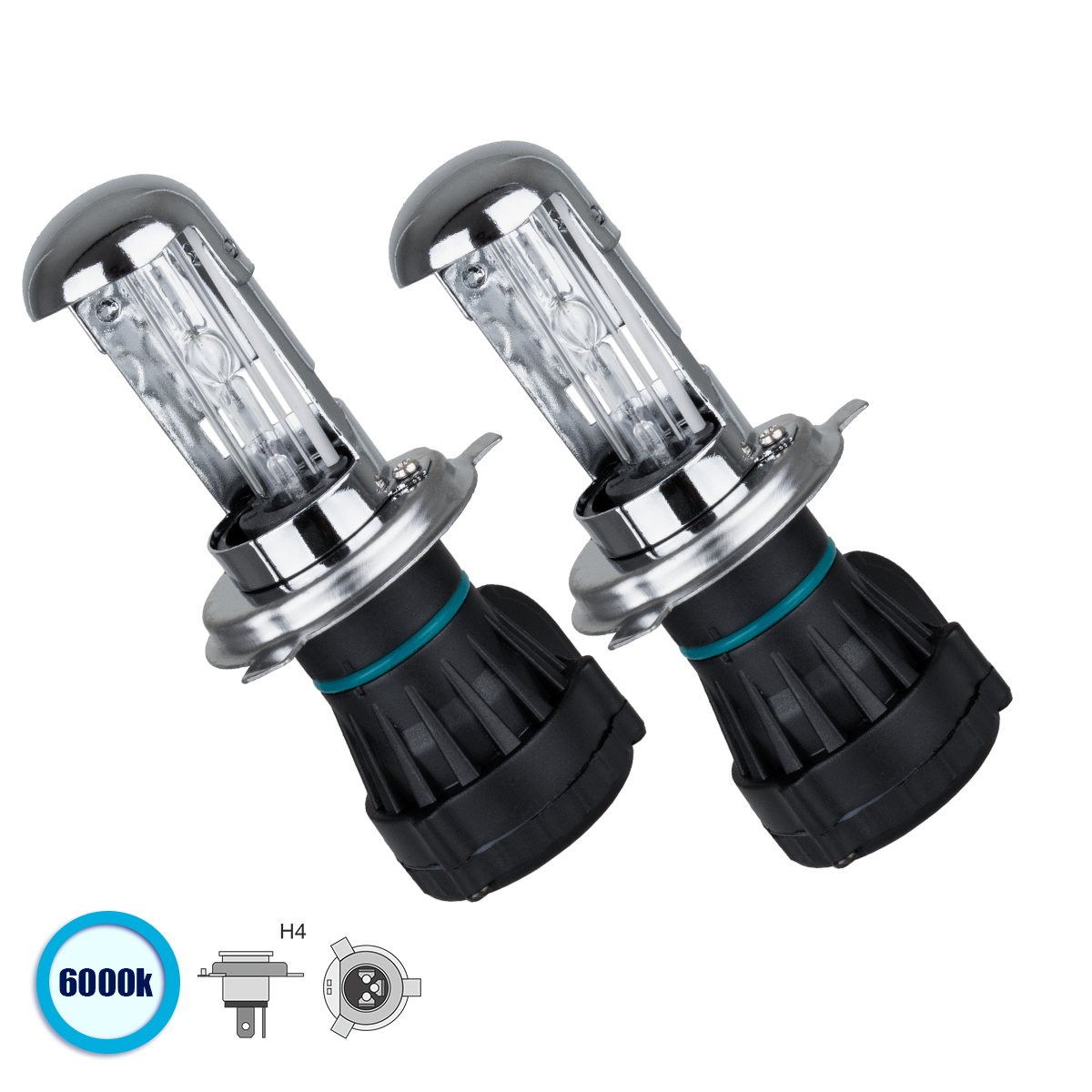 GloboStar® 84002 H4 ΣΕΤ 2 x Λάμπες Βασικού Φωτισμού Φορτηγού Xenon HID 55W 6400lm DC 24V IP20 Ψυχρό Λευκό 6000K