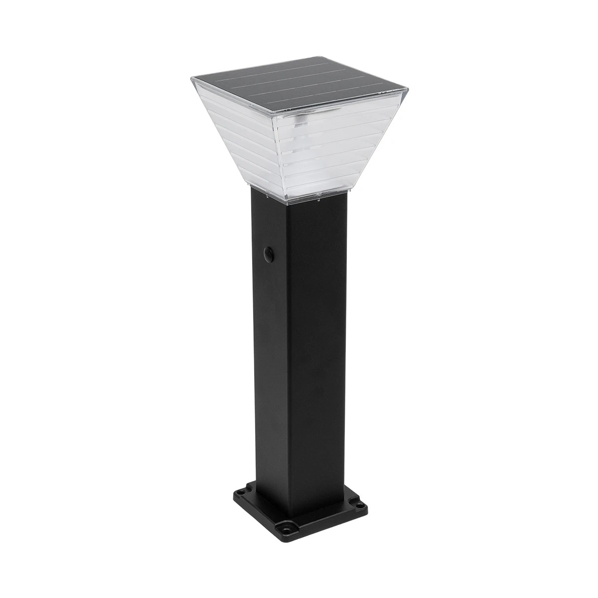 GLOBOSTAR® VEGGIE 90524 Φωτιστικό Κολωνάκι Κήπου LED 10W 500lm 120° με Ενσωματωμένο Φωτοβολταϊκό Panel 6V 2W & Επαναφορτιζόμενη Μπαταρία Li-ion 3.2V 6000mAh με Αισθητήρα Ημέρας-Νύχτας Αδιάβροχο IP65 All in One CCT 6000K-4500K - Sanan SMD Chip - Μαύρο 