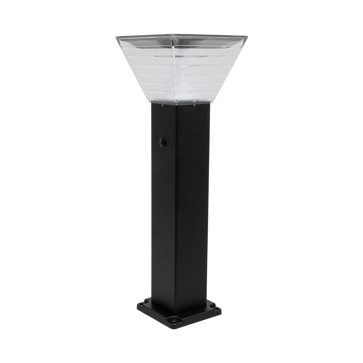 GLOBOSTAR® VEGGIE 90524 Φωτιστικό Κολωνάκι Κήπου LED 10W 500lm 120° με Ενσωματωμένο Φωτοβολταϊκό Panel 6V 2W & Επαναφορτιζόμενη Μπαταρία Li-ion 3.2V 6000mAh με Αισθητήρα Ημέρας-Νύχτας Αδιάβροχο IP65 All in One CCT 6000K-4500K - Sanan SMD Chip - Μαύρο 