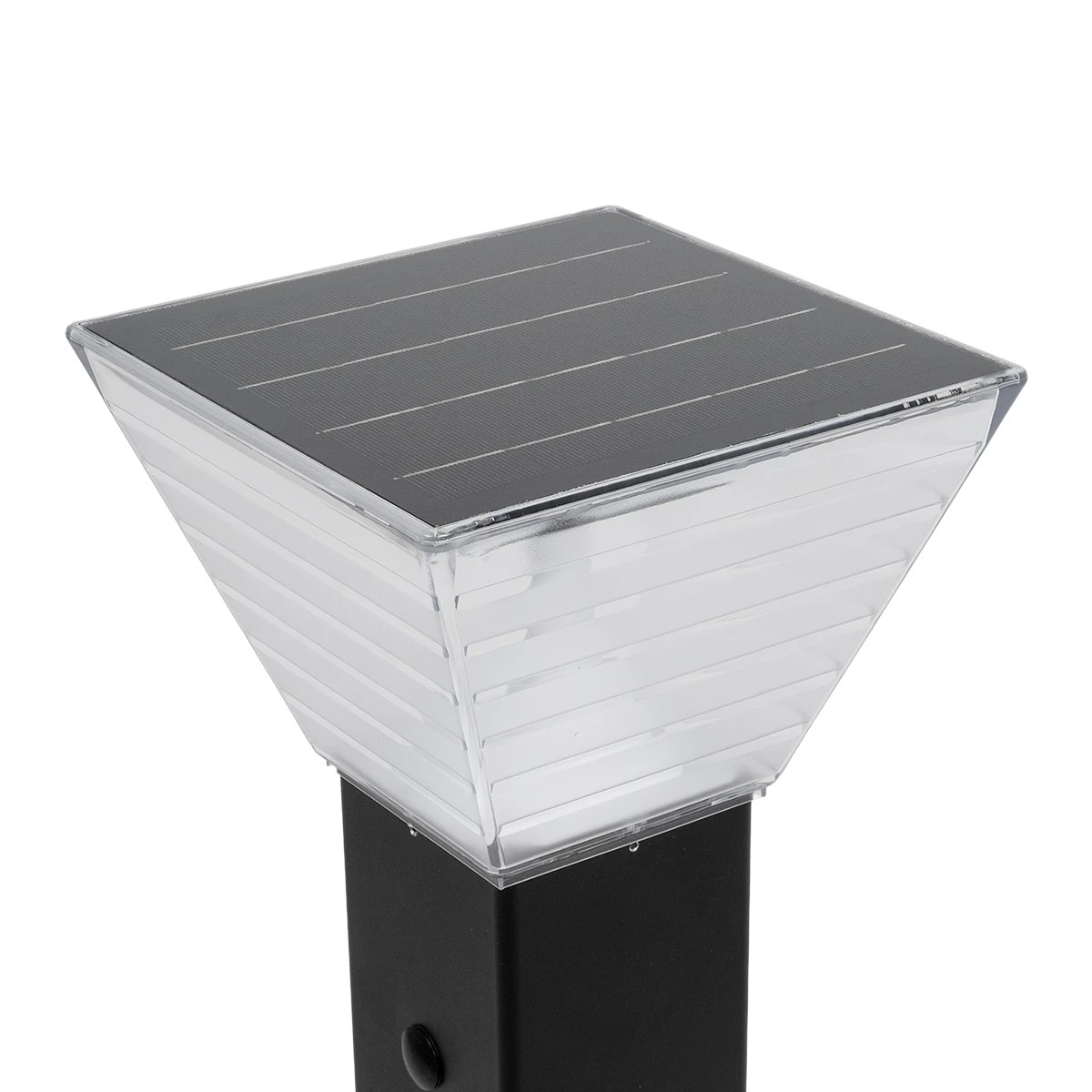 GLOBOSTAR® VEGGIE 90524 Φωτιστικό Κολωνάκι Κήπου LED 10W 500lm 120° με Ενσωματωμένο Φωτοβολταϊκό Panel 6V 2W & Επαναφορτιζόμενη Μπαταρία Li-ion 3.2V 6000mAh με Αισθητήρα Ημέρας-Νύχτας Αδιάβροχο IP65 All in One CCT 6000K-4500K - Sanan SMD Chip - Μαύρο 