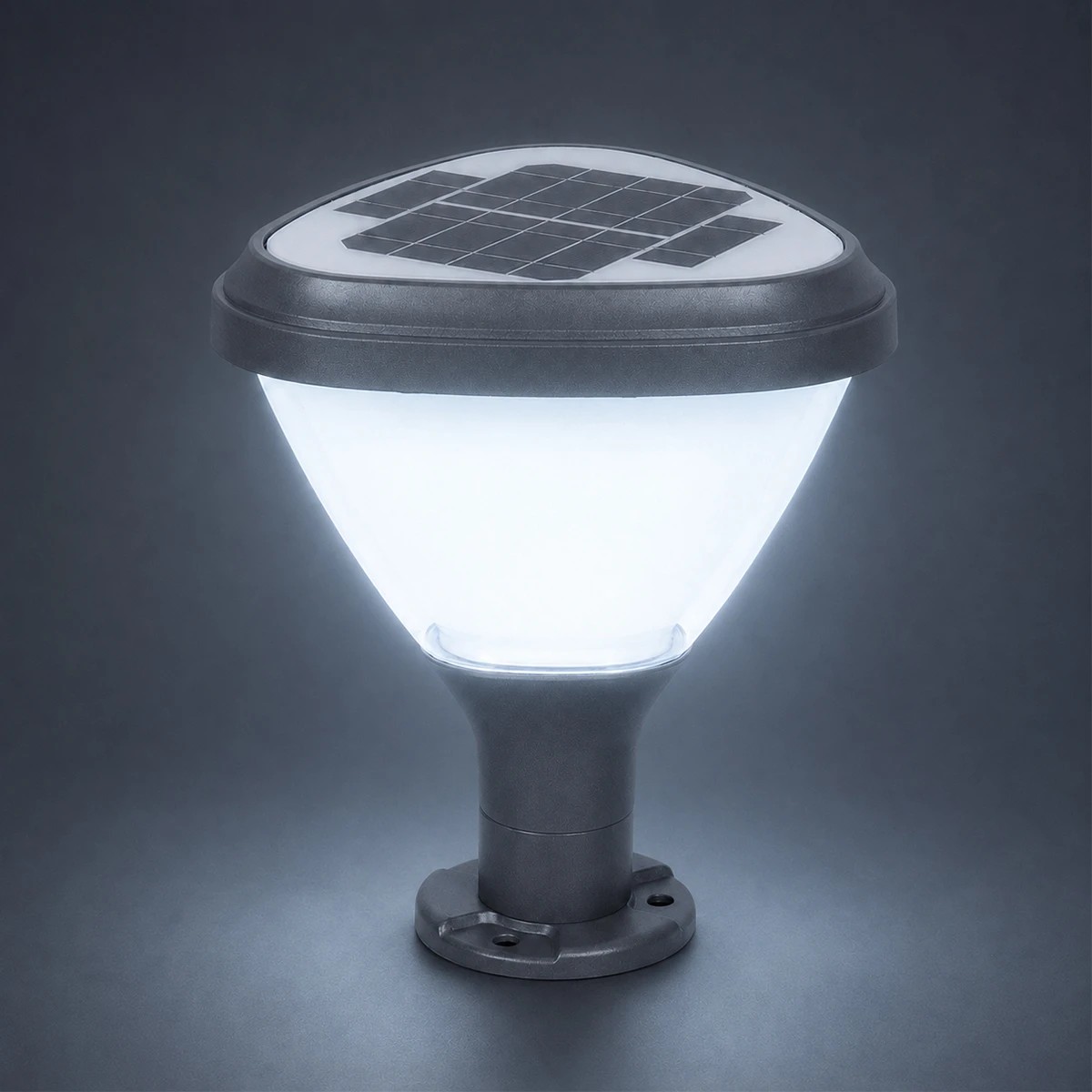 GLOBOSTAR® NATURE 90532 Φωτιστικό Κολωνάκι Κήπου LED 10W 500lm 120° DC 5V με Ενσωματωμένο Φωτοβολταϊκό Panel 6V 2W & Επαναφορτιζόμενη Μπαταρία Li-ion 3.2V 8000mAh με Αισθητήρα Ημέρας-Νύχτας Αδιάβροχο IP65 Ψυχρό Λευκό 6000K - Sanan SMD Chip - Γκρι Ανθρ