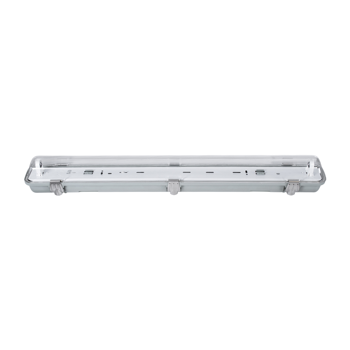 GLOBOSTAR® VIGAS 90610 Γραμμικό Βιομηχανικό Φωτιστικό Σκαφάκι Tri-Proof με Μεταλλικά Clips για 1 x Λάμπα T8 G13 60cm Τύπου Φθορίου LED Τροφοδοσίας Ενός Άκρου 120° AC 220-240V Αδιάβροχο IP65 - Γκρι με Διάφανο Κάλυμμα Πλαστικό PC - Μ66 x Π8 x Υ8cm