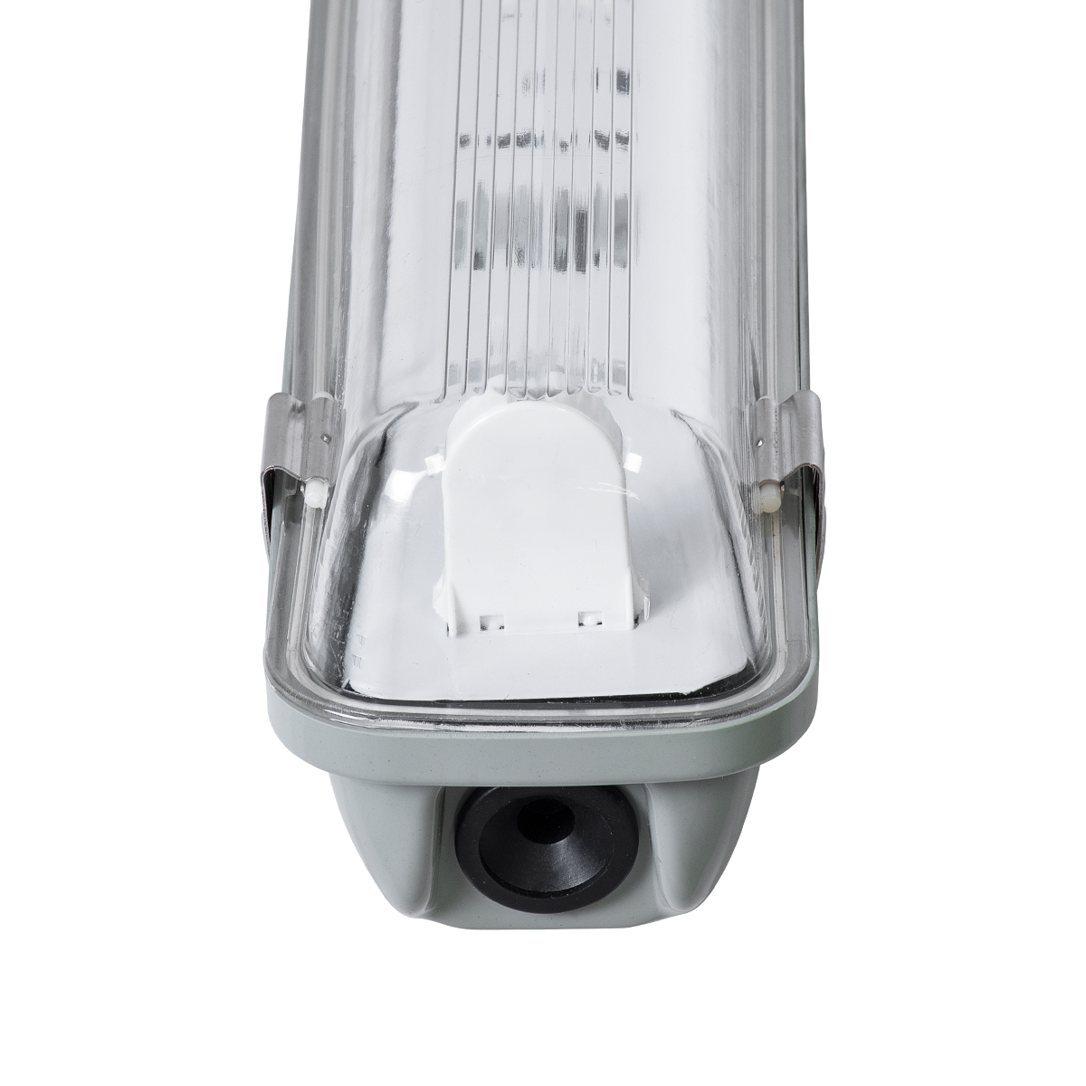 GLOBOSTAR® VIGAS 90610 Γραμμικό Βιομηχανικό Φωτιστικό Σκαφάκι Tri-Proof με Μεταλλικά Clips για 1 x Λάμπα T8 G13 60cm Τύπου Φθορίου LED Τροφοδοσίας Ενός Άκρου 120° AC 220-240V Αδιάβροχο IP65 - Γκρι με Διάφανο Κάλυμμα Πλαστικό PC - Μ66 x Π8 x Υ8cm