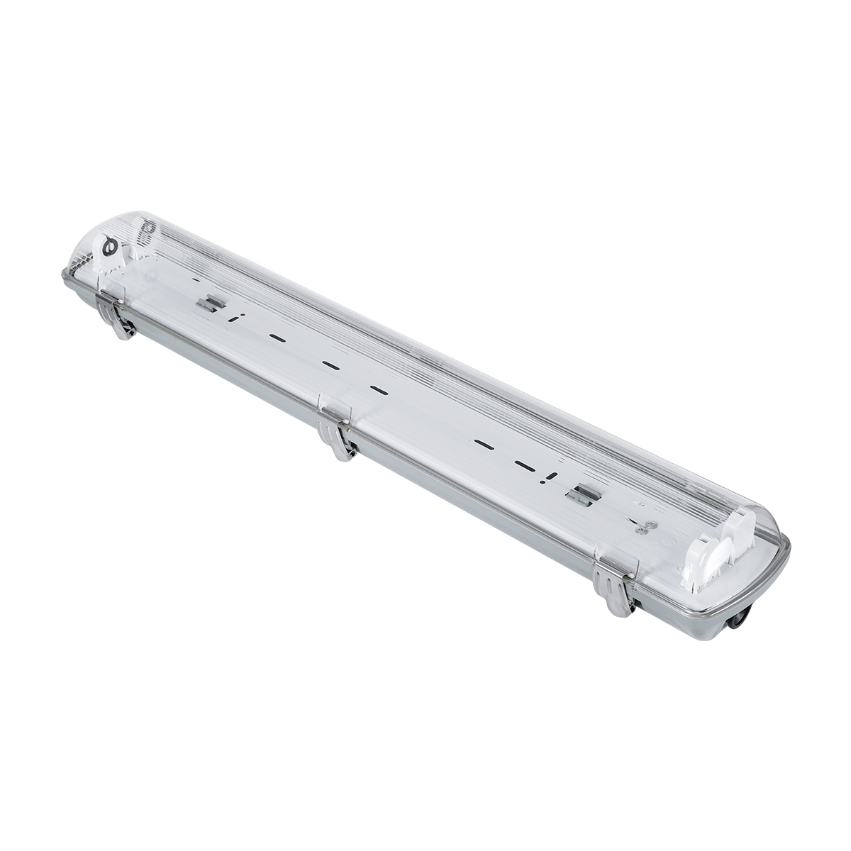 GLOBOSTAR® VIGAS 90611 Γραμμικό Βιομηχανικό Φωτιστικό Σκαφάκι Tri-Proof με Μεταλλικά Clips για 2 x Λάμπες T8 G13 60cm Τύπου Φθορίου LED Τροφοδοσίας Ενός Άκρου 120° AC 220-240V Αδιάβροχο IP65 - Γκρι με Διάφανο Κάλυμμα Πλαστικό PC - Μ66 x Π11.5 x Υ9cm