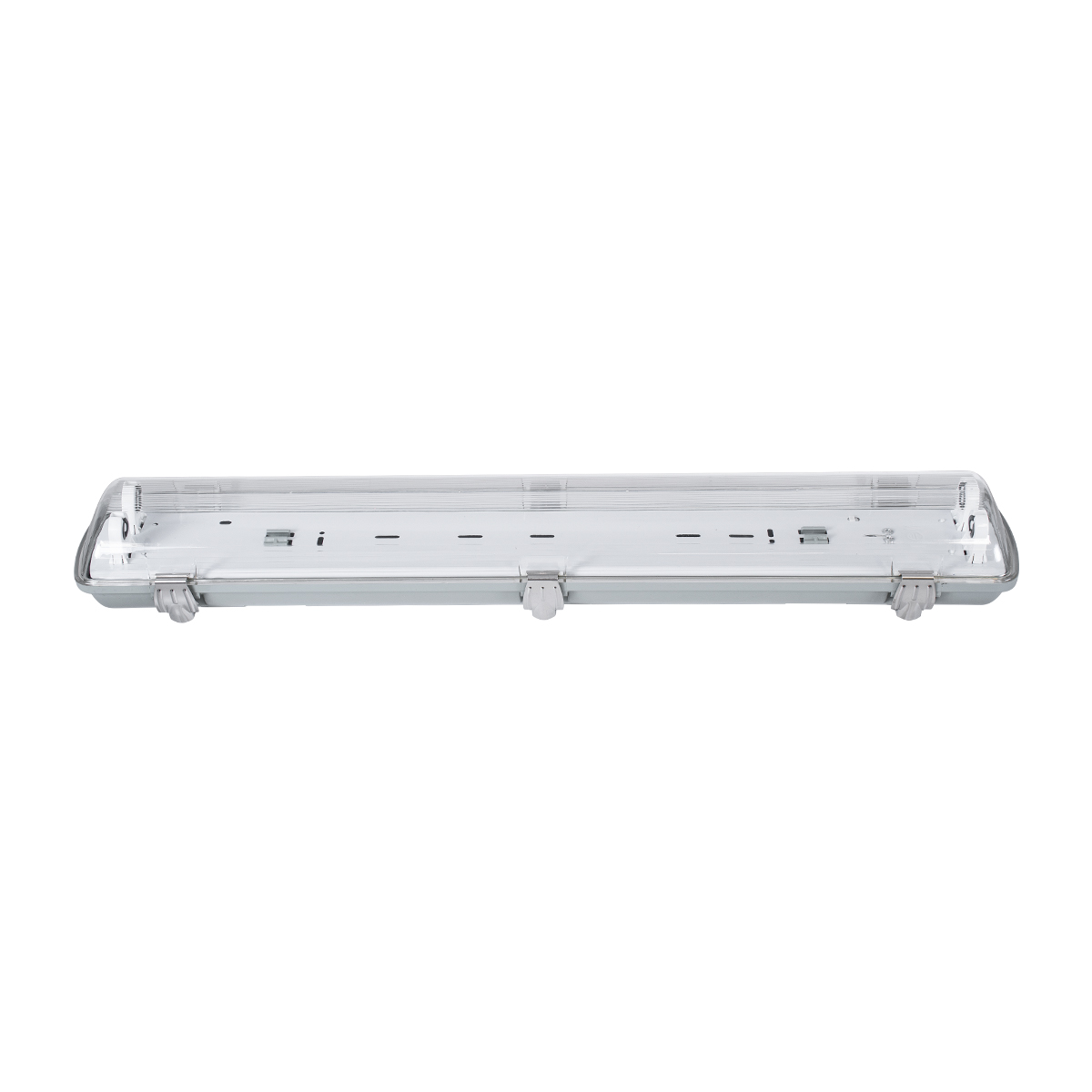 GLOBOSTAR® VIGAS 90611 Γραμμικό Βιομηχανικό Φωτιστικό Σκαφάκι Tri-Proof με Μεταλλικά Clips για 2 x Λάμπες T8 G13 60cm Τύπου Φθορίου LED Τροφοδοσίας Ενός Άκρου 120° AC 220-240V Αδιάβροχο IP65 - Γκρι με Διάφανο Κάλυμμα Πλαστικό PC - Μ66 x Π11.5 x Υ9cm