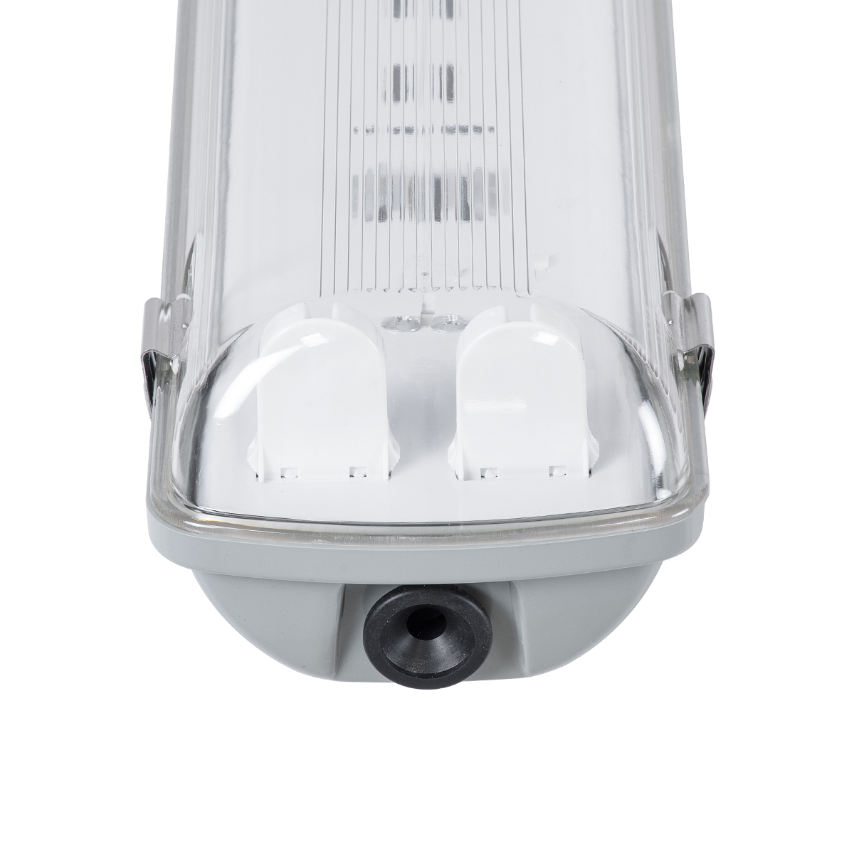 GLOBOSTAR® VIGAS 90611 Γραμμικό Βιομηχανικό Φωτιστικό Σκαφάκι Tri-Proof με Μεταλλικά Clips για 2 x Λάμπες T8 G13 60cm Τύπου Φθορίου LED Τροφοδοσίας Ενός Άκρου 120° AC 220-240V Αδιάβροχο IP65 - Γκρι με Διάφανο Κάλυμμα Πλαστικό PC - Μ66 x Π11.5 x Υ9cm