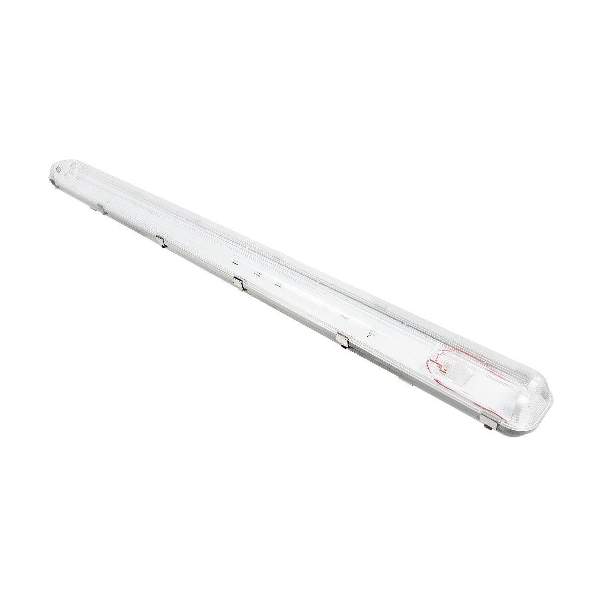 GLOBOSTAR® VIGAS 90613 Γραμμικό Βιομηχανικό Φωτιστικό Σκαφάκι Tri-Proof με Μεταλλικά Clips για 2 x Λάμπες T8 G13 120cm Τύπου Φθορίου LED Τροφοδοσίας Ενός Άκρου 120° AC 220-240V Αδιάβροχο IP65 - Γκρι με Διάφανο Κάλυμμα Πλαστικό PC - Μ126 x Π10 x Υ8cm