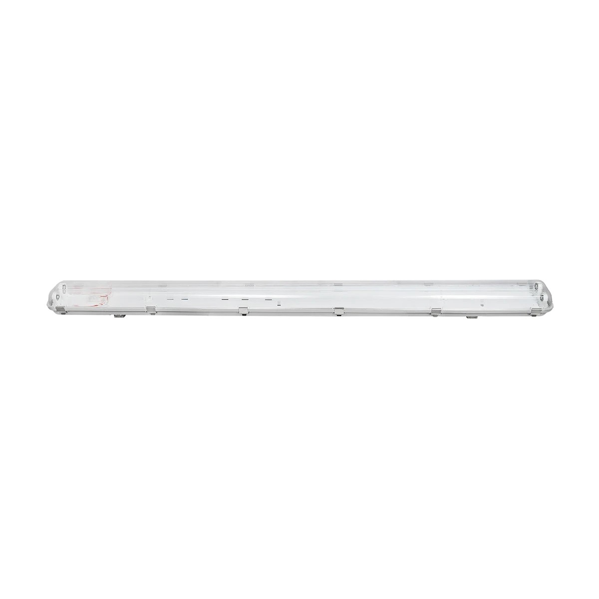 GLOBOSTAR® VIGAS 90613 Γραμμικό Βιομηχανικό Φωτιστικό Σκαφάκι Tri-Proof με Μεταλλικά Clips για 2 x Λάμπες T8 G13 120cm Τύπου Φθορίου LED Τροφοδοσίας Ενός Άκρου 120° AC 220-240V Αδιάβροχο IP65 - Γκρι με Διάφανο Κάλυμμα Πλαστικό PC - Μ126 x Π10 x Υ8cm