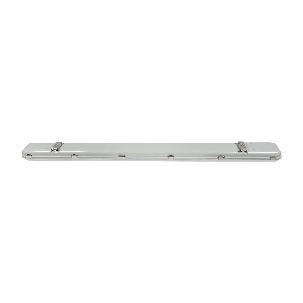 GLOBOSTAR® VIGAS 90613 Γραμμικό Βιομηχανικό Φωτιστικό Σκαφάκι Tri-Proof με Μεταλλικά Clips για 2 x Λάμπες T8 G13 120cm Τύπου Φθορίου LED Τροφοδοσίας Ενός Άκρου 120° AC 220-240V Αδιάβροχο IP65 - Γκρι με Διάφανο Κάλυμμα Πλαστικό PC - Μ126 x Π10 x Υ8cm