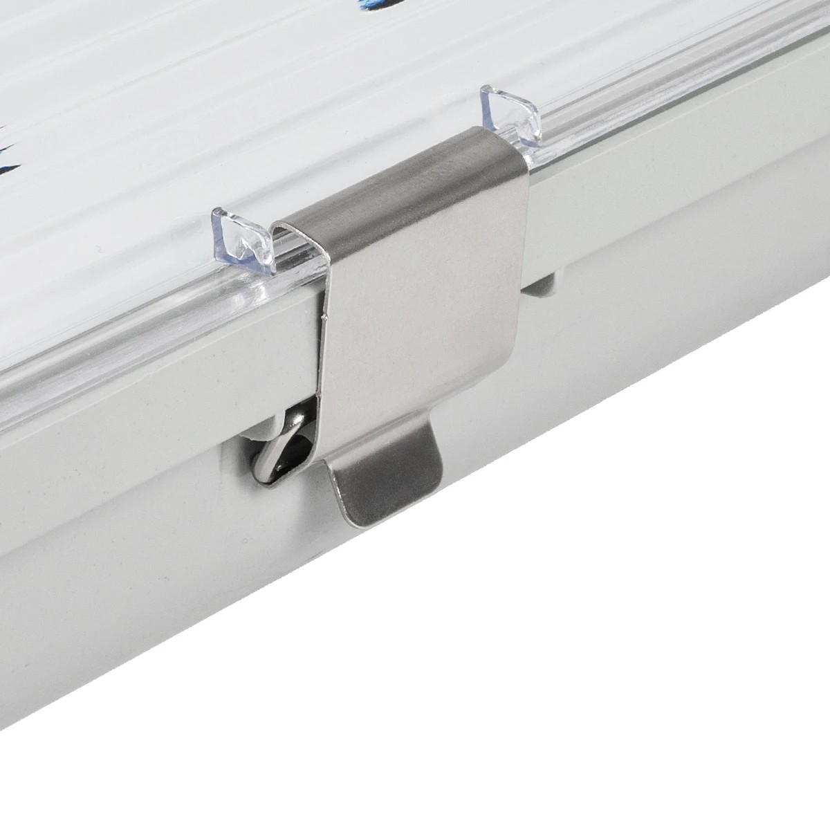 GLOBOSTAR® VIGAS 90613 Γραμμικό Βιομηχανικό Φωτιστικό Σκαφάκι Tri-Proof με Μεταλλικά Clips για 2 x Λάμπες T8 G13 120cm Τύπου Φθορίου LED Τροφοδοσίας Ενός Άκρου 120° AC 220-240V Αδιάβροχο IP65 - Γκρι με Διάφανο Κάλυμμα Πλαστικό PC - Μ126 x Π10 x Υ8cm