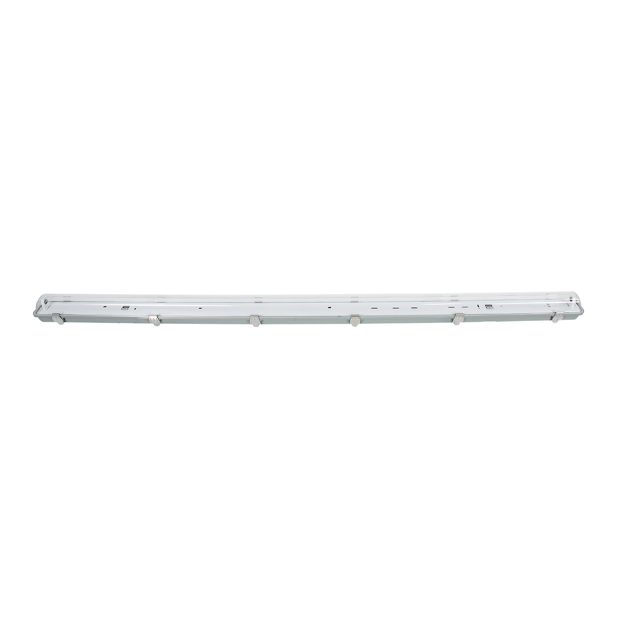 GLOBOSTAR® VIGAS 90614 Γραμμικό Βιομηχανικό Φωτιστικό Σκαφάκι Tri-Proof με Μεταλλικά Clips για 1 x Λάμπες T8 G13 150cm Τύπου Φθορίου LED Τροφοδοσίας Ενός Άκρου 120° AC 220-240V Αδιάβροχο IP65 - Γκρι με Διάφανο Κάλυμμα Πλαστικό PC - Μ156 x Π8 x Υ9cm