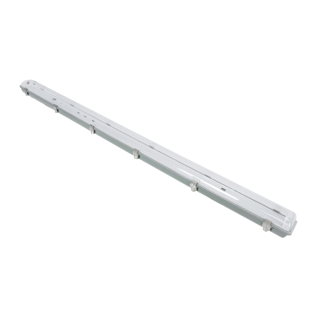 GLOBOSTAR® VIGAS 90615 Γραμμικό Βιομηχανικό Φωτιστικό Σκαφάκι Tri-Proof με Μεταλλικά Clips για 2 x Λάμπες T8 G13 150cm Τύπου Φθορίου LED Τροφοδοσίας Ενός Άκρου 120° AC 220-240V Αδιάβροχο IP65 - Γκρι με Διάφανο Κάλυμμα Πλαστικό PC - Μ156 x Π12 x Υ9cm