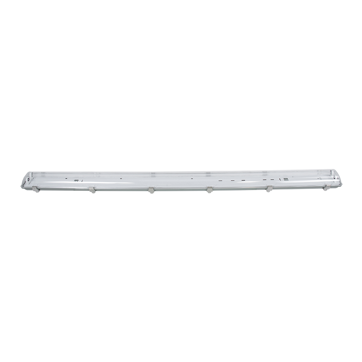 GLOBOSTAR® VIGAS 90615 Γραμμικό Βιομηχανικό Φωτιστικό Σκαφάκι Tri-Proof με Μεταλλικά Clips για 2 x Λάμπες T8 G13 150cm Τύπου Φθορίου LED Τροφοδοσίας Ενός Άκρου 120° AC 220-240V Αδιάβροχο IP65 - Γκρι με Διάφανο Κάλυμμα Πλαστικό PC - Μ156 x Π12 x Υ9cm