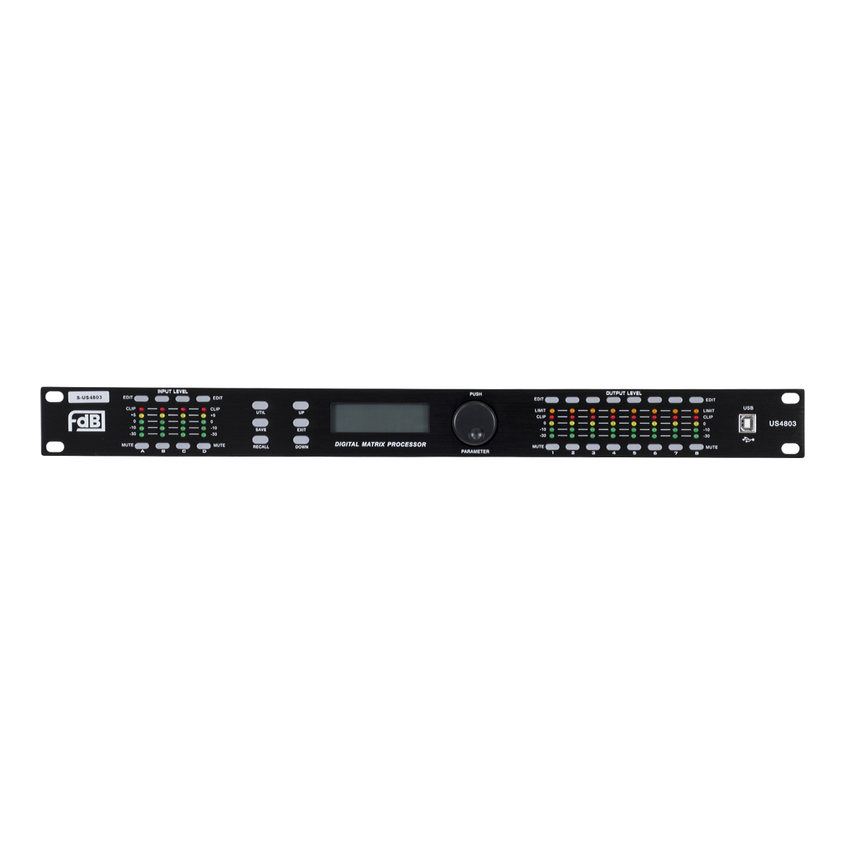 GloboStar® FDB US4803 98021 Audio Processor - Επαγγελματικός Επεξεργαστής Ήχου 4in & 8out - 32-bit DSP SHARC Processor - Frequency Response 20Hz-20Khz DR115DBu - AC 220V/50-60Hz - IP20 - Μαύρο - Μ48.2 x Π20.5 x Υ4.4cm