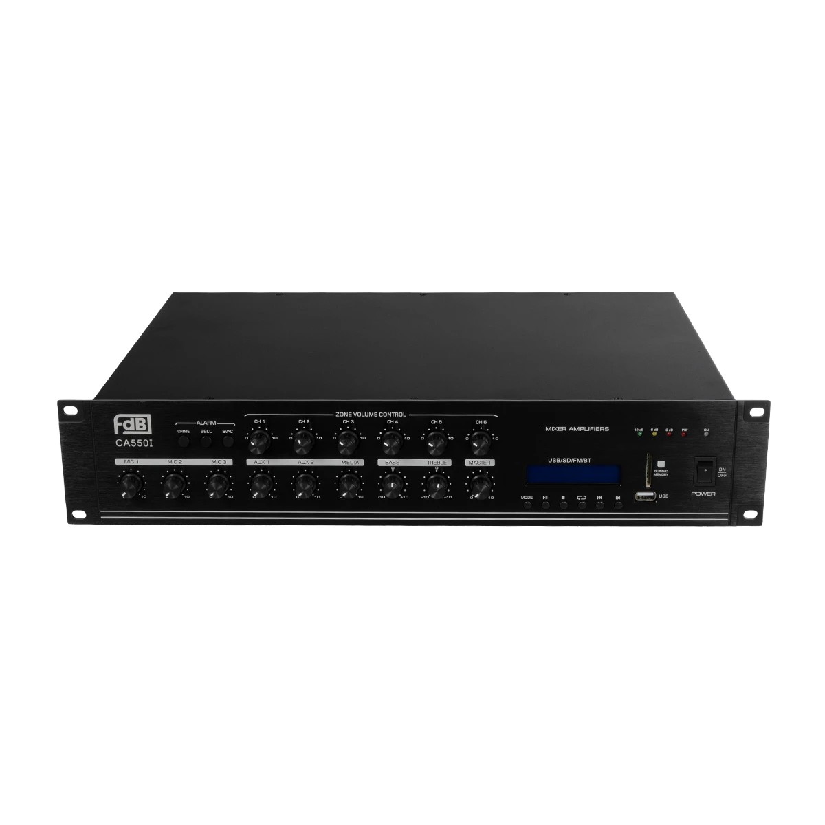 GLOBOSTAR® FDB CA5501 98034 100V Constant Voltage Επαγγελματικός Ενισχυτής Ήχου 550W AC 220V/50-60Hz με USB & FM Ράδιο - IP20 - Μαύρο - Μ44 x Π34 x Υ9.8cm - 2 Χρόνια Εγγύηση