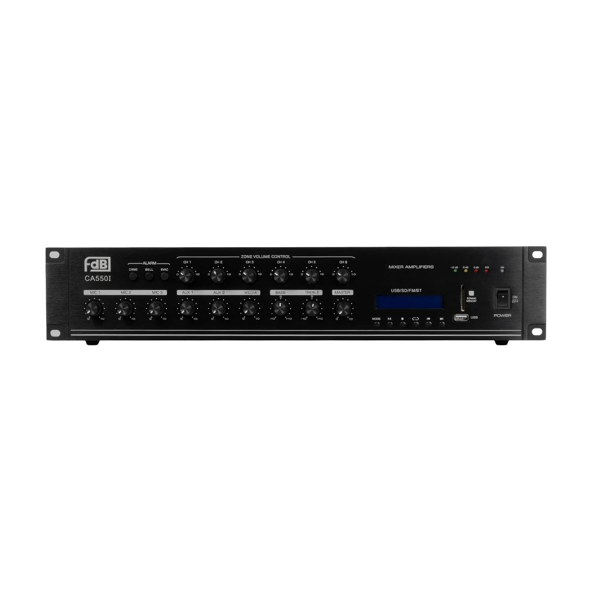 GLOBOSTAR® FDB CA5501 98034 100V Constant Voltage Επαγγελματικός Ενισχυτής Ήχου 550W AC 220V/50-60Hz με USB & FM Ράδιο - IP20 - Μαύρο - Μ44 x Π34 x Υ9.8cm - 2 Χρόνια Εγγύηση