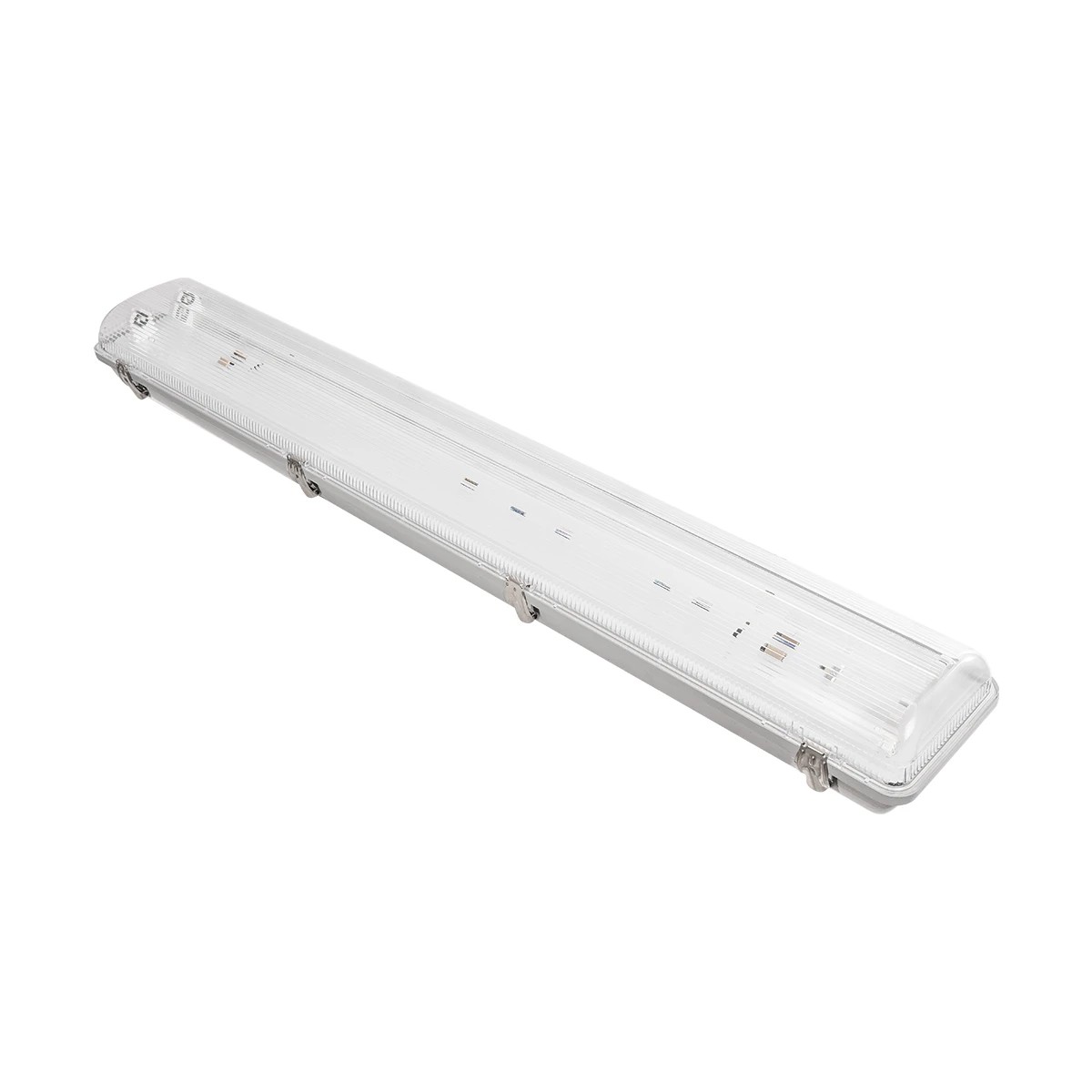 GLOBOSTAR® VIGAS 999-0250 Γραμμικό Βιομηχανικό Φωτιστικό Σκαφάκι Tri-Proof με Μεταλλικά Clips για 2 x Λάμπες T8 G13 90cm Τύπου Φθορίου LED Τροφοδοσίας Ενός Άκρου 120° AC 220-240V Αδιάβροχο IP65 - Γκρι με Διάφανο Κάλυμμα Πλαστικό PC - Μ100 x Π15 x Υ10cm