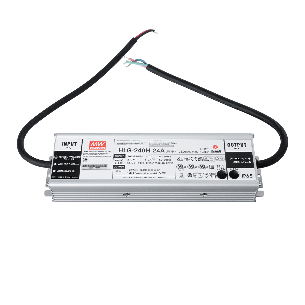 GLOBOSTAR® MEANWELL-HLG240H-24A 90793 Τροφοδοτικό/Μετασχηματιστής SELV 240W 10A DC 24V Αδιάβροχο IP65 - AC 220-240V σε DC 24V / Ρυθμιζόμενο από 22.4VDC έως 25.6VDC - Μ24.4 x Π6.8 x Υ3.88cm - 3 Χρόνια Εγγύηση