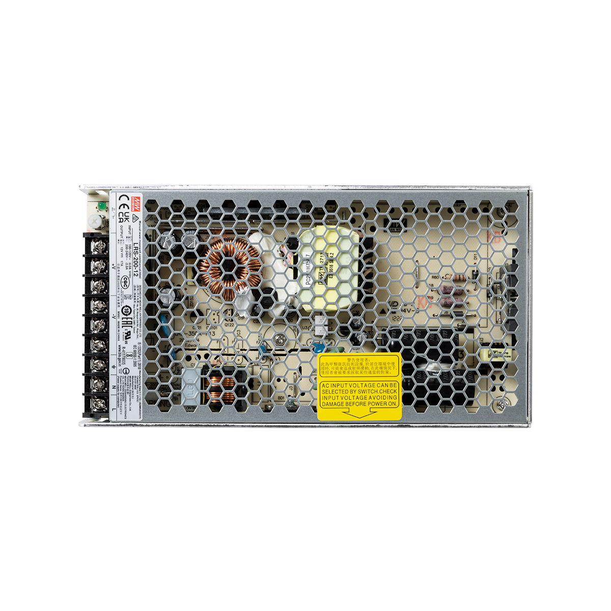 GLOBOSTAR® MEANWELL-LRS200-12 90782 Τροφοδοτικό/Μετασχηματιστής PELV 200W 17A DC 12V IP20 - AC 220-240V σε DC 12V / Ρυθμιζόμενo από DC 10.2V έως DC 13.8V - Μ21.5 x Π11.5 x Υ3cm - 3 Χρόνια Εγγύηση