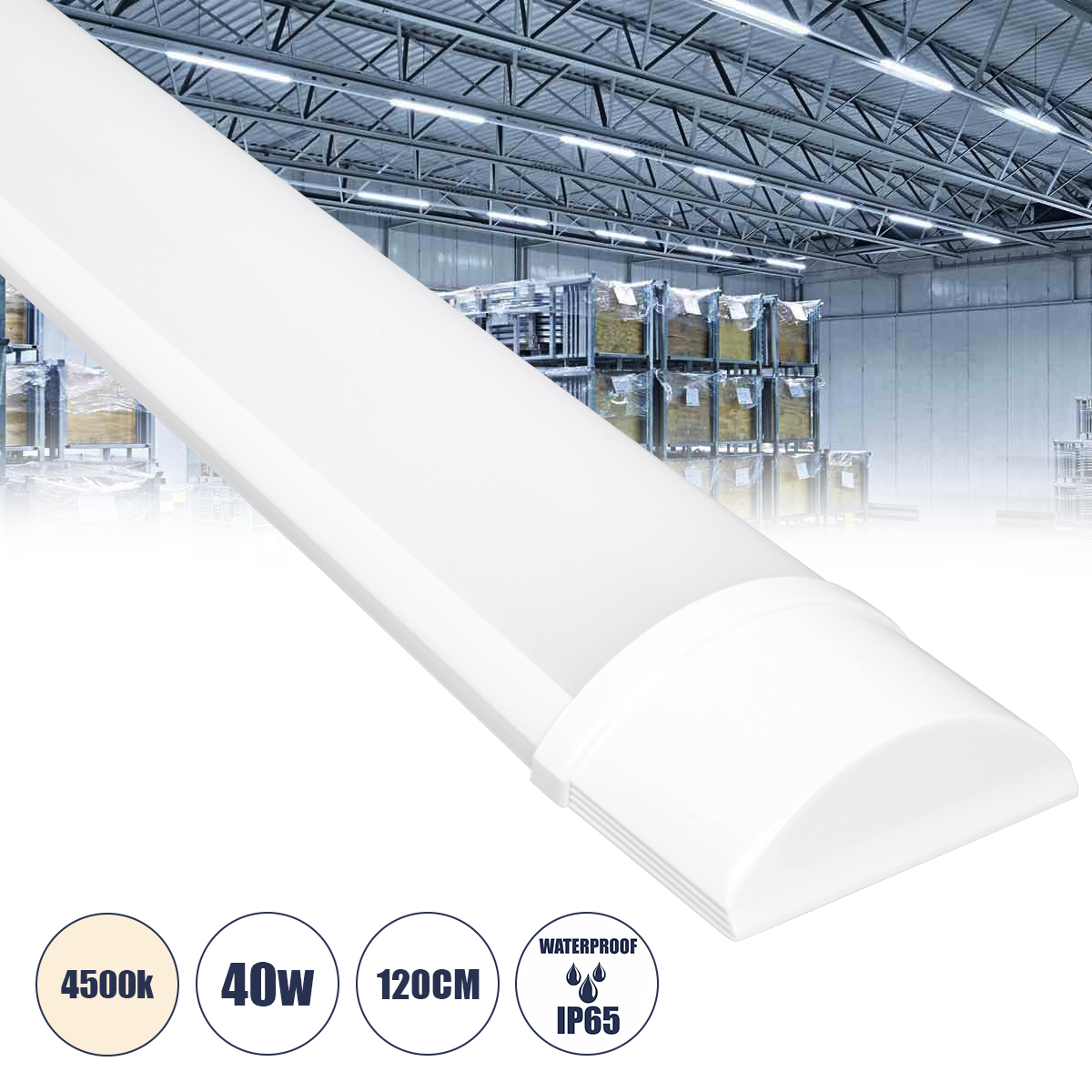 GLOBOSTAR® MEGORA 60159 Γραμμικό Βιομηχανικό Φωτιστικό Tri-Proof LED 40W 3727lm 120° AC 220-240V Αδιάβροχο IP65 Φυσικό Λευκό 4500K - Lumileds SMD Chip - Μ120 x Π7.5 x Υ2.5cm - 2 Χρόνια Εγγύηση