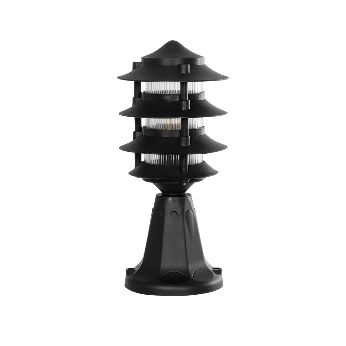 GloboStar® LANTERNA 203-0243 Μοντέρνο Επιδαπέδιο Φωτιστικό Φαναράκι Μονόφωτο 1 x E27 IP44 Μαύρο & Διάφανο Πλαστικό - Μ16 x Π16 x Υ35cm
