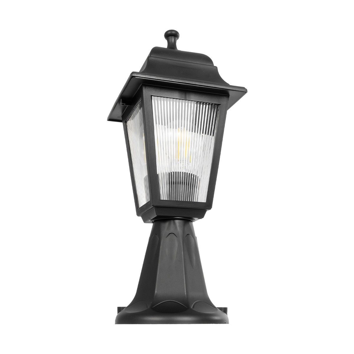 GloboStar® SOLME 203-0210 Vintage Επιδαπέδιο Φωτιστικό Φαναράκι Μονόφωτο 1 x E27 IP44 Μαύρο & Διάφανο Πλαστικό - Μ22 x Π22 x Υ40cm