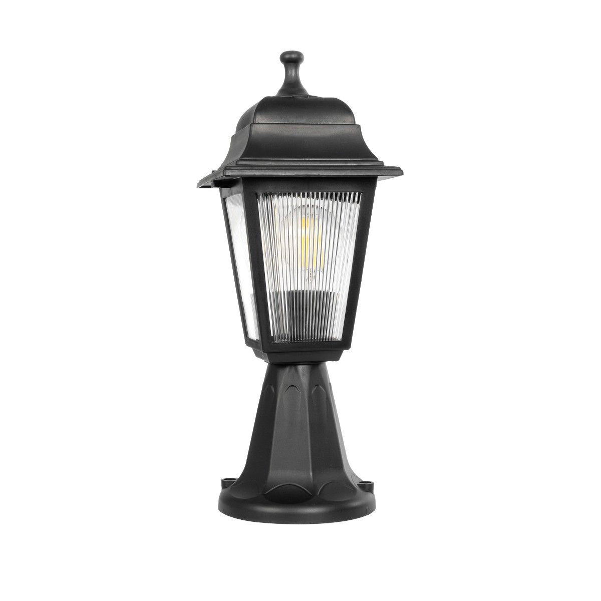 GloboStar® SOLME 203-0210 Vintage Επιδαπέδιο Φωτιστικό Φαναράκι Μονόφωτο 1 x E27 IP44 Μαύρο & Διάφανο Πλαστικό - Μ22 x Π22 x Υ40cm